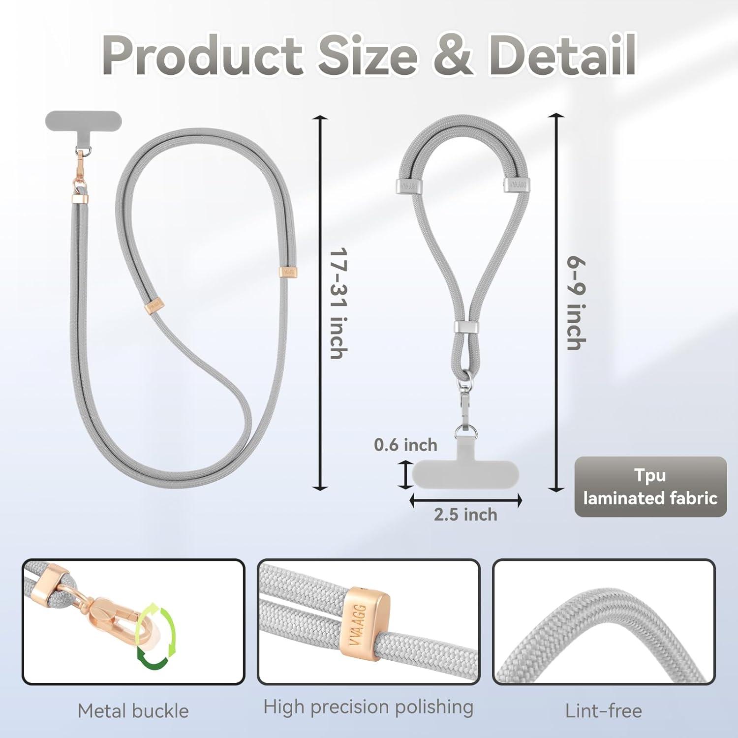 imageVVAAGG Cell Phone Lanyard for iPhone Crossbody Phone Strap and Wrist Strap Most iPhone and Android SmartphonesGrey