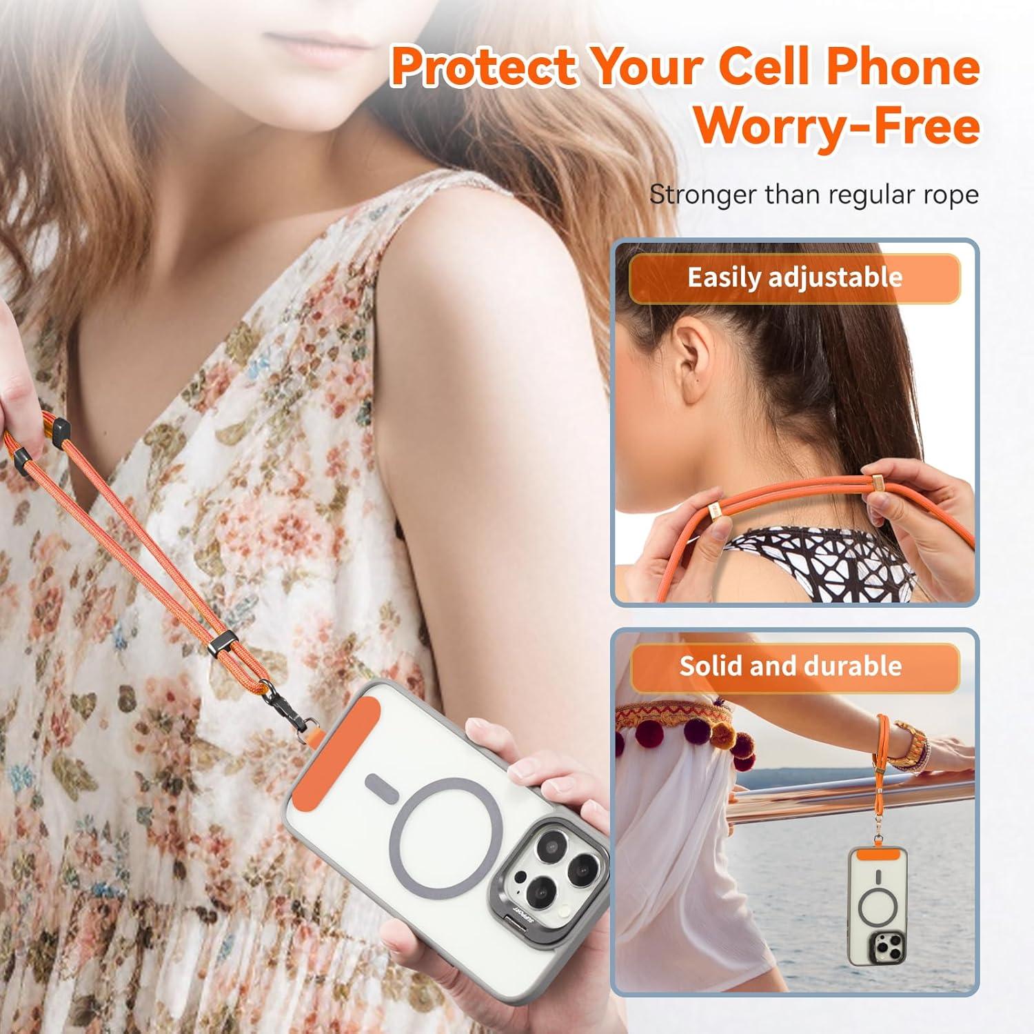 imageVVAAGG Cell Phone Lanyard for iPhone Crossbody Phone Strap and Wrist Strap Most iPhone and Android SmartphonesOrange