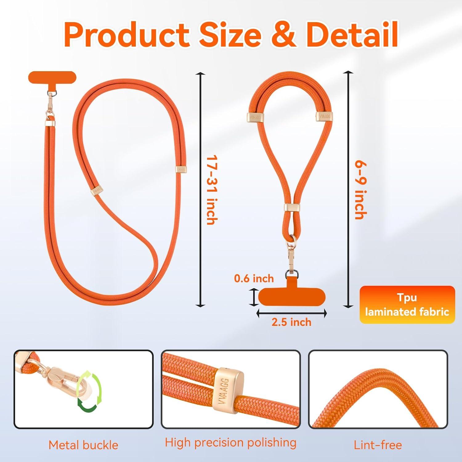 imageVVAAGG Cell Phone Lanyard for iPhone Crossbody Phone Strap and Wrist Strap Most iPhone and Android SmartphonesOrange