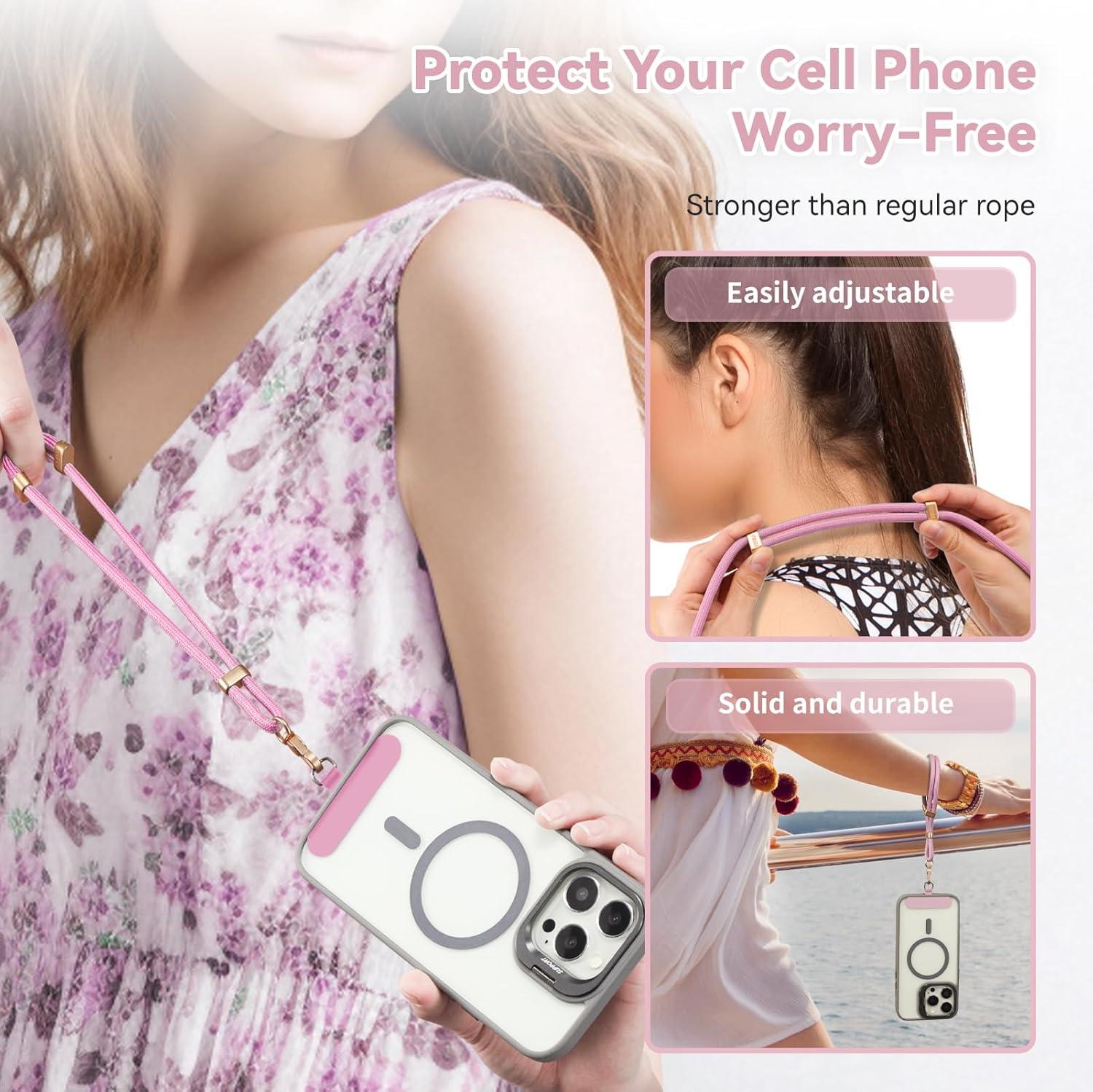imageVVAAGG Cell Phone Lanyard for iPhone Crossbody Phone Strap and Wrist Strap Most iPhone and Android SmartphonesPink