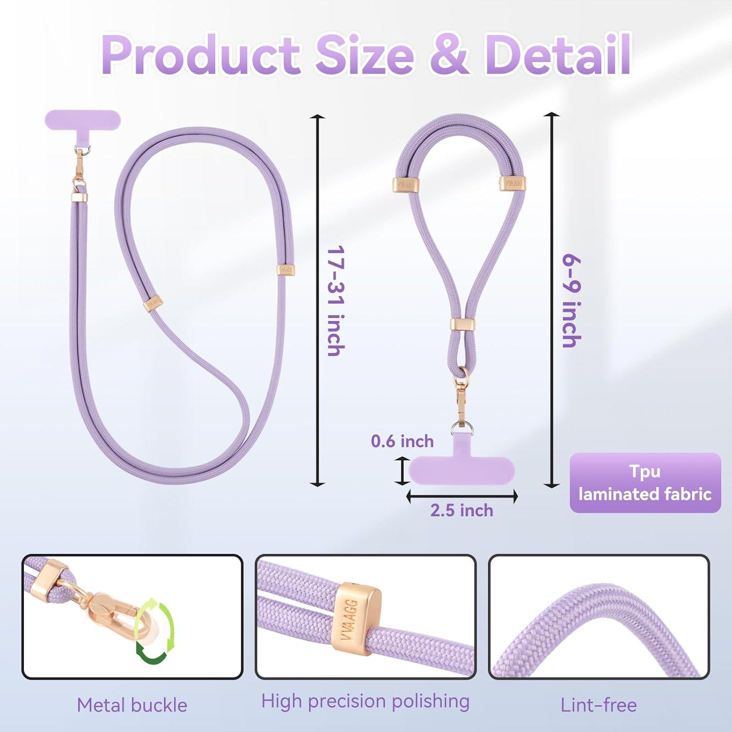 imageVVAAGG Cell Phone Lanyard for iPhone Crossbody Phone Strap and Wrist Strap Most iPhone and Android SmartphonesPurple