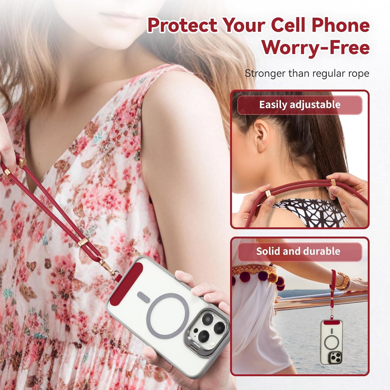 imageVVAAGG Cell Phone Lanyard for iPhone Crossbody Phone Strap and Wrist Strap Most iPhone and Android SmartphonesRed