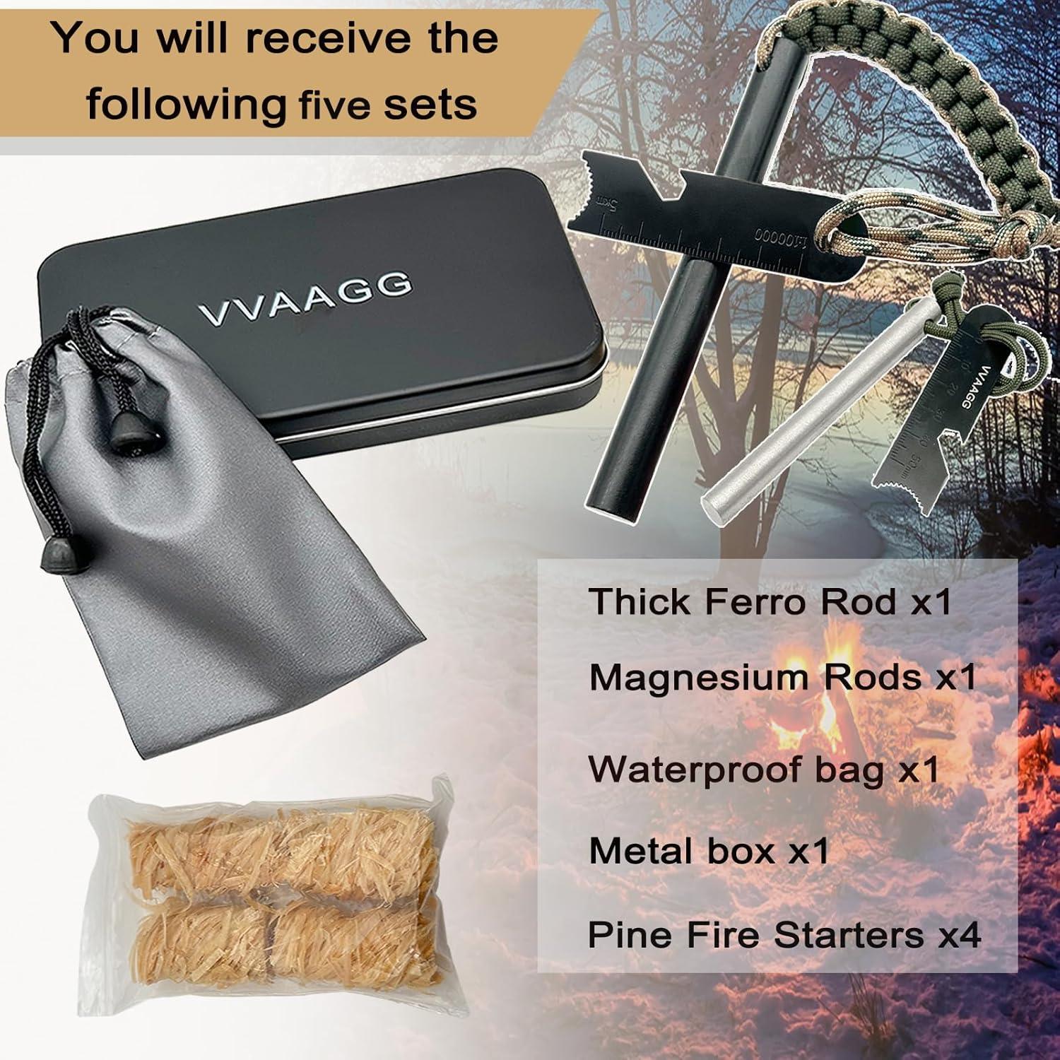 imageVVAAGG Flint and Steel Fire Starter Kit Survivor 38 12 inch Ferro Rods and Magnesium Rods with Paracord HandleCamo Kit