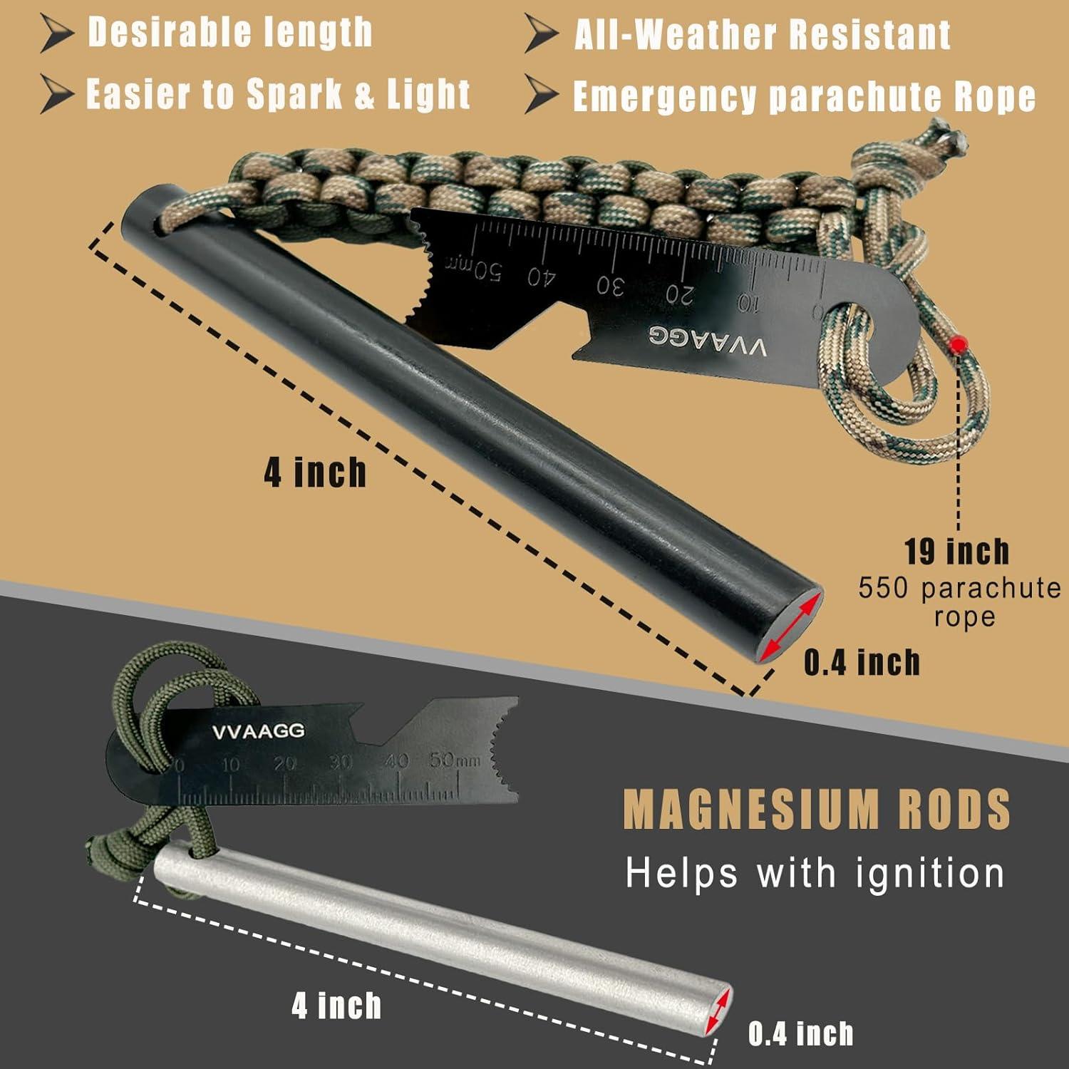 imageVVAAGG Flint and Steel Fire Starter Kit Survivor 38 12 inch Ferro Rods and Magnesium Rods with Paracord HandleCamo Kit