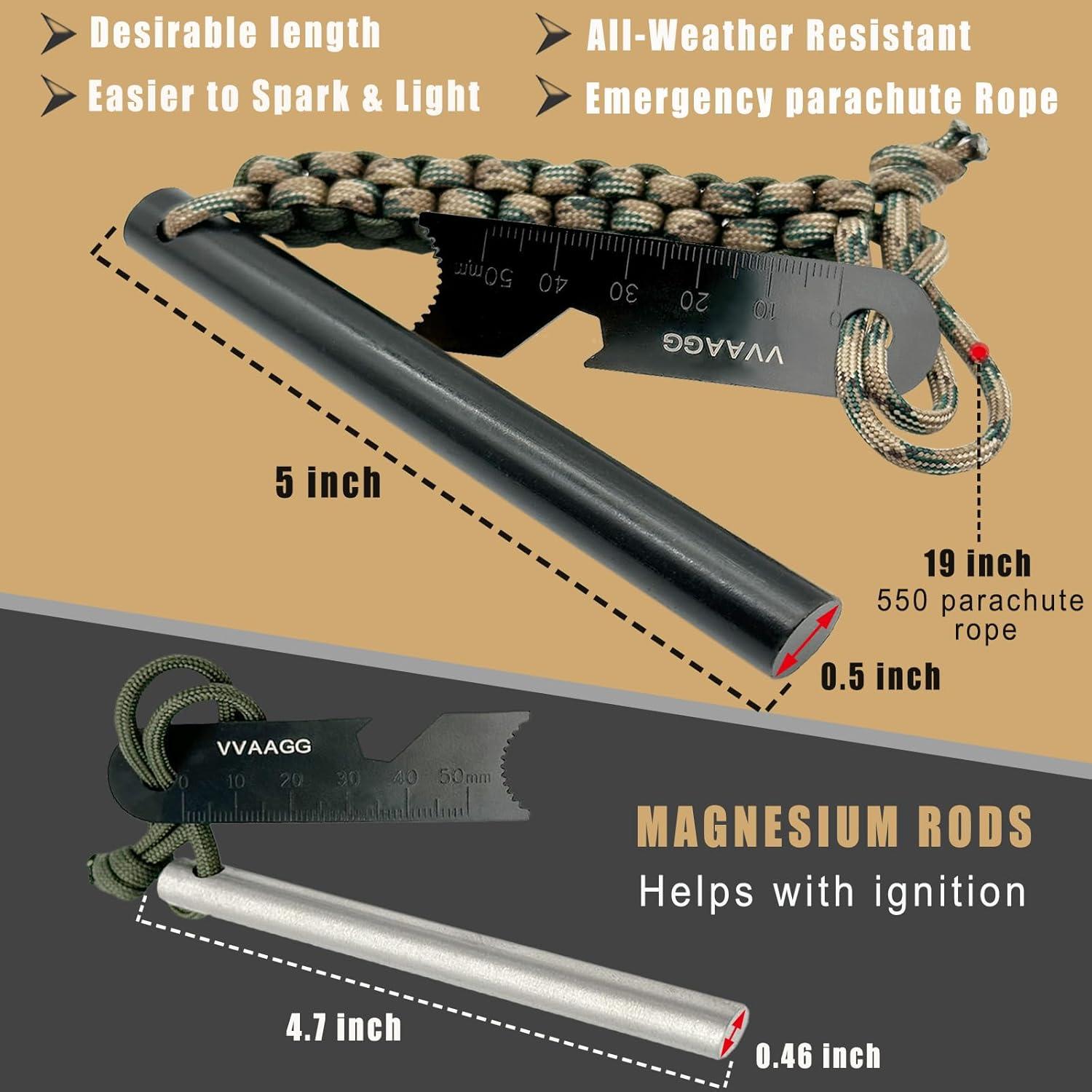 imageVVAAGG Flint and Steel Fire Starter Kit Survivor 38 12 inch Ferro Rods and Magnesium Rods with Paracord HandleCamo Kit