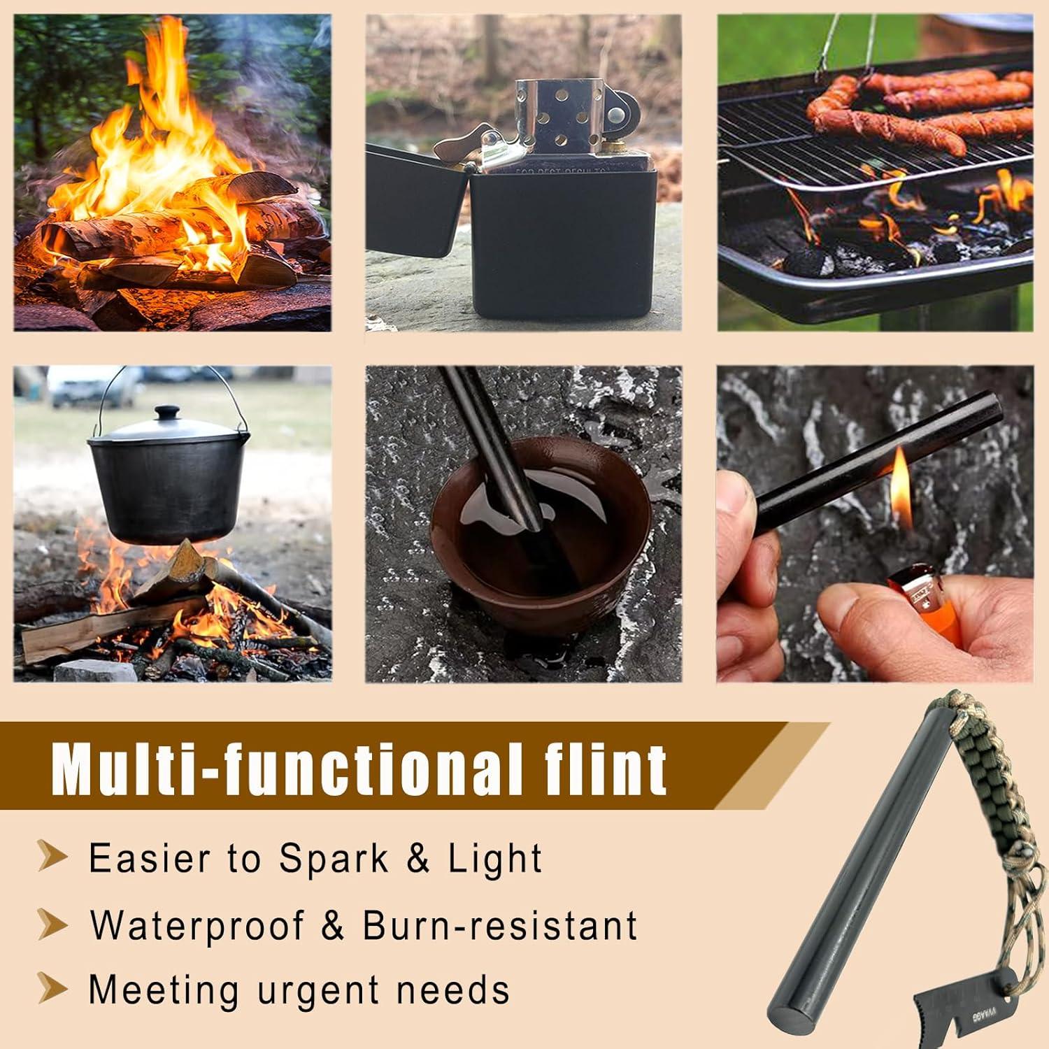 imageVVAAGG Flint and Steel Fire Starter Kit Survivor 38 12 inch Ferro Rods and Magnesium Rods with Paracord HandleCamo Kit