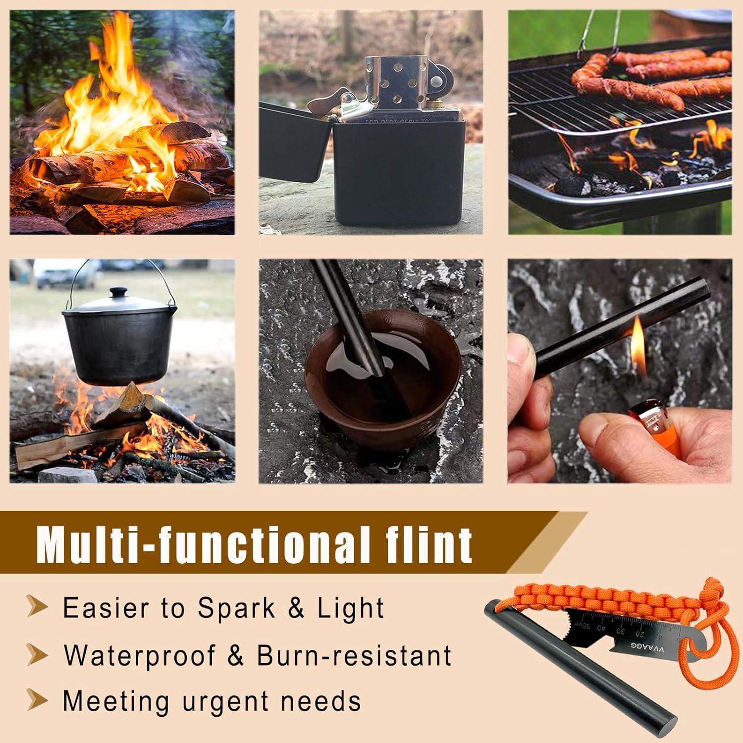 imageVVAAGG Flint and Steel Fire Starter Kit Survivor 38 12 inch Ferro Rods and Magnesium Rods with Paracord HandleOrange