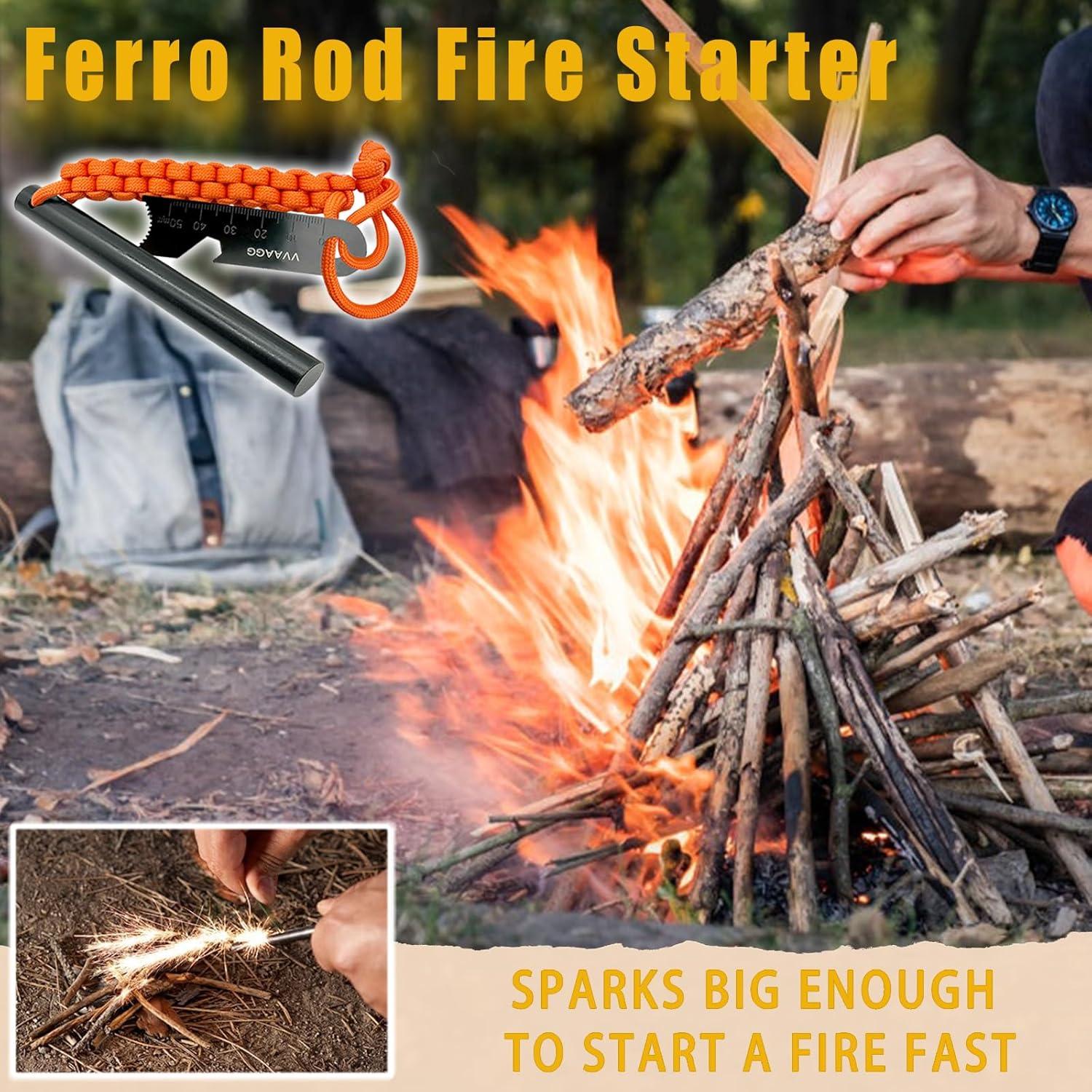 imageVVAAGG Flint and Steel Fire Starter Kit Survivor 38 12 inch Ferro Rods and Magnesium Rods with Paracord HandleOrange