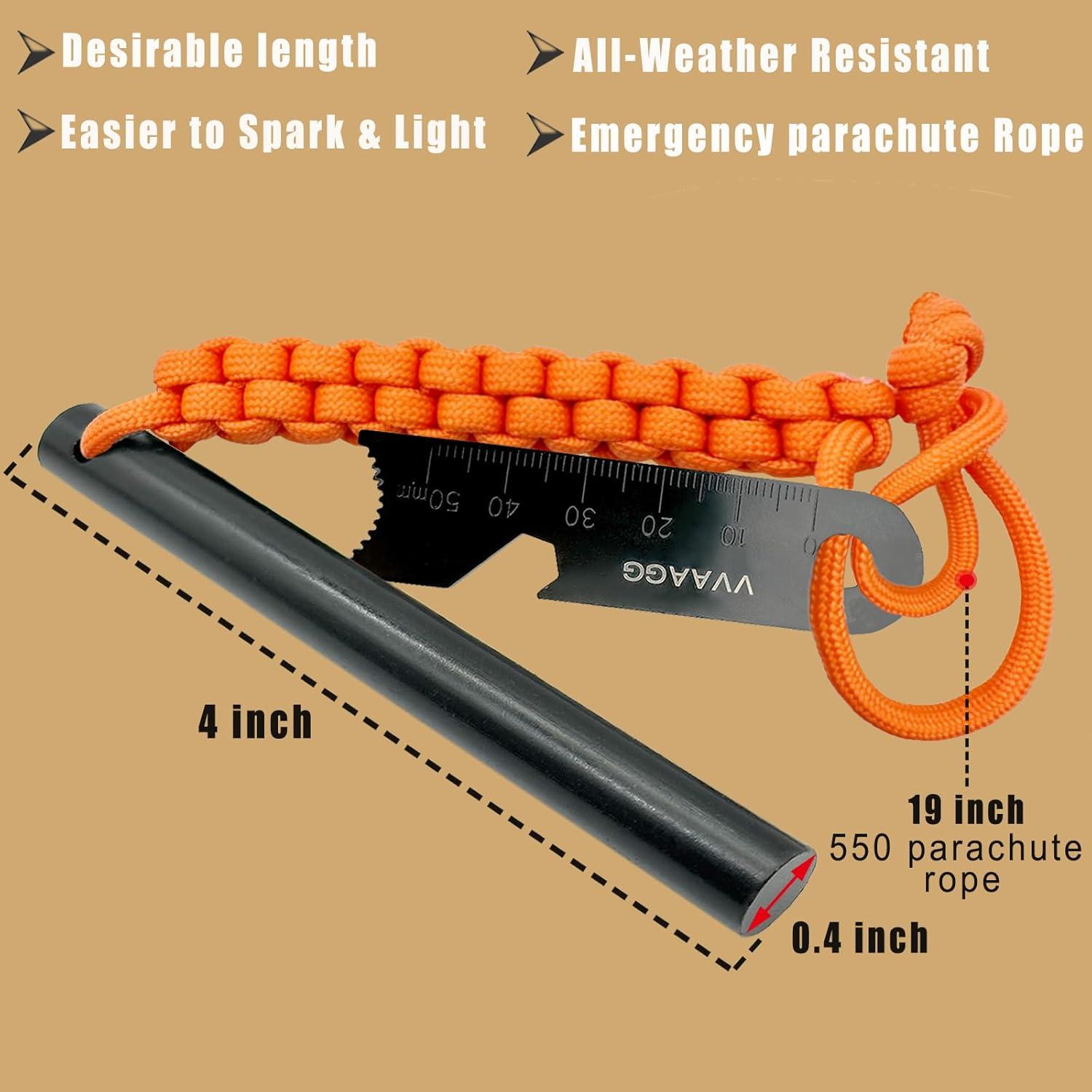 imageVVAAGG Flint and Steel Fire Starter Kit Survivor 38 12 inch Ferro Rods and Magnesium Rods with Paracord HandleOrange