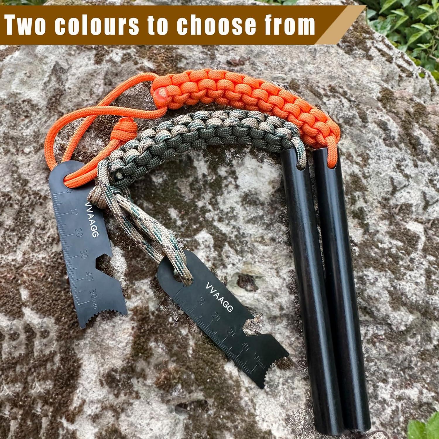 imageVVAAGG Flint and Steel Fire Starter Kit Survivor 38 12 inch Ferro Rods and Magnesium Rods with Paracord HandleOrange