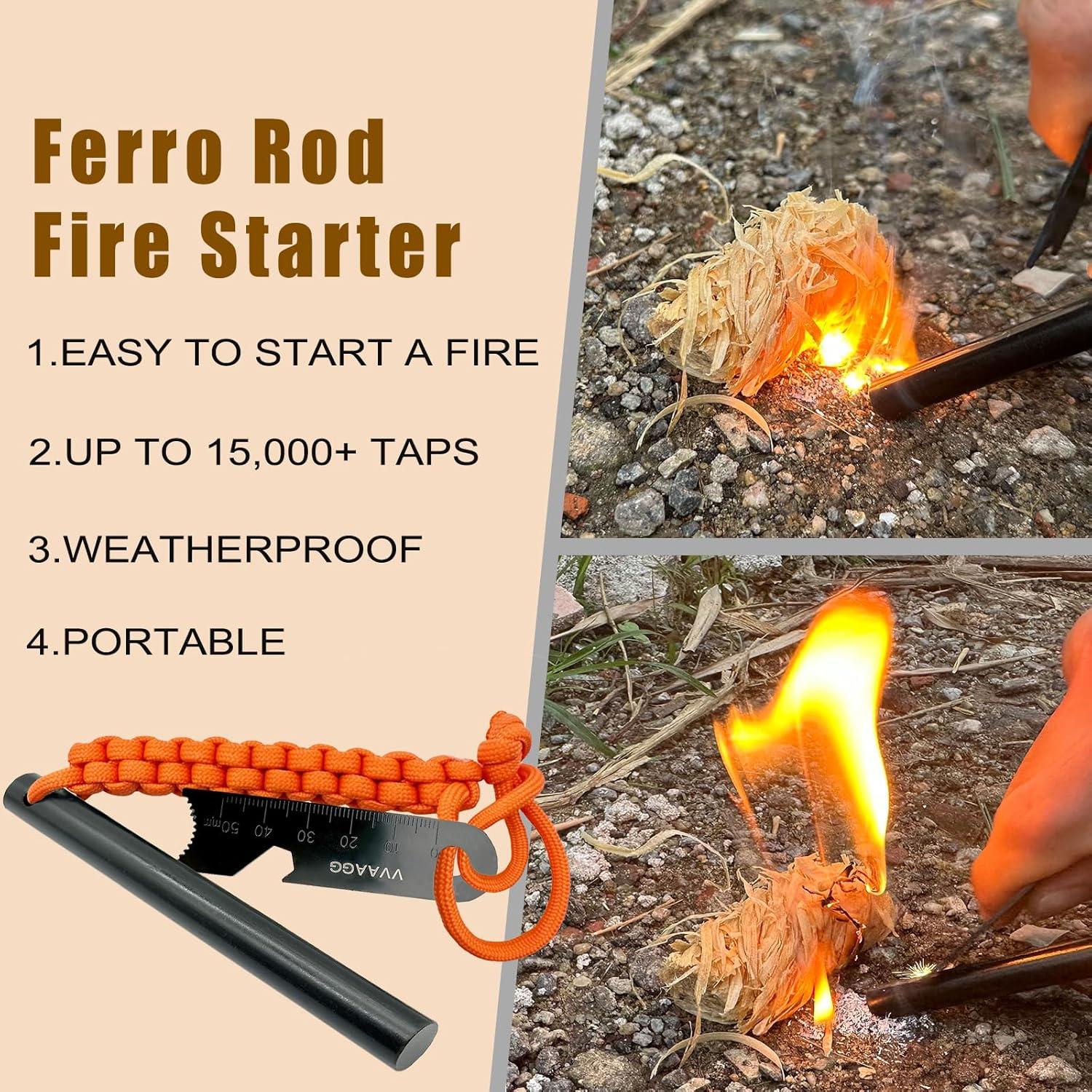 imageVVAAGG Flint and Steel Fire Starter Kit Survivor 38 12 inch Ferro Rods and Magnesium Rods with Paracord HandleOrange
