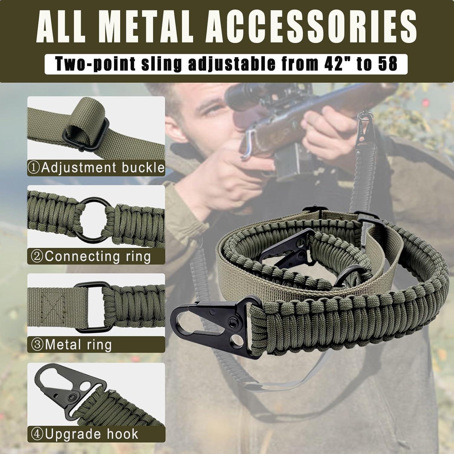 imageVVAAGG Paracord Sling with Shoulder Pad and QD Sling Mount 2 Point QD SlingArmy Green