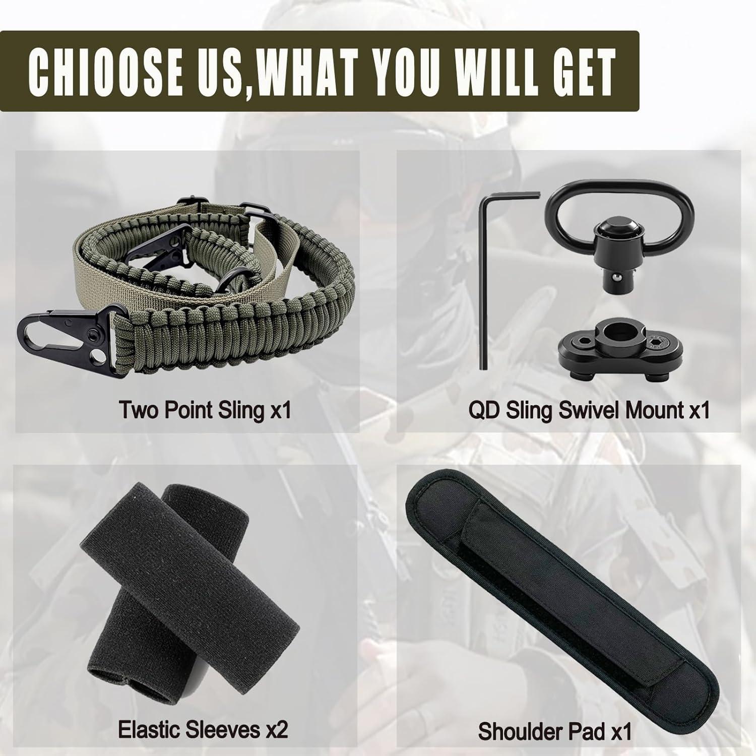 imageVVAAGG Paracord Sling with Shoulder Pad and QD Sling Mount 2 Point QD SlingArmy Green