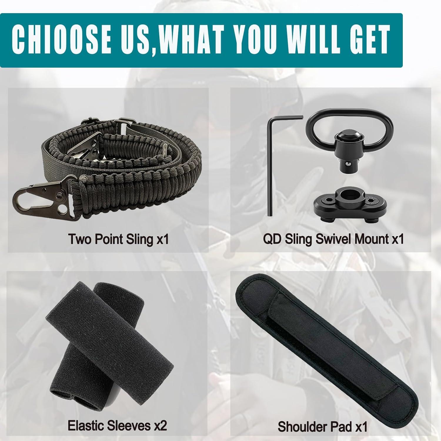 imageVVAAGG Paracord Sling with Shoulder Pad and QD Sling Mount 2 Point QD SlingBlack