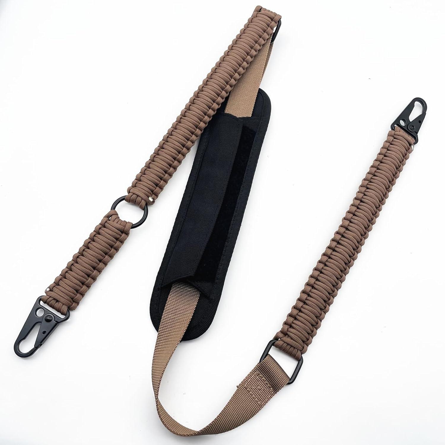 imageVVAAGG Paracord Sling with Shoulder Pad and QD Sling Mount 2 Point QD SlingBrown