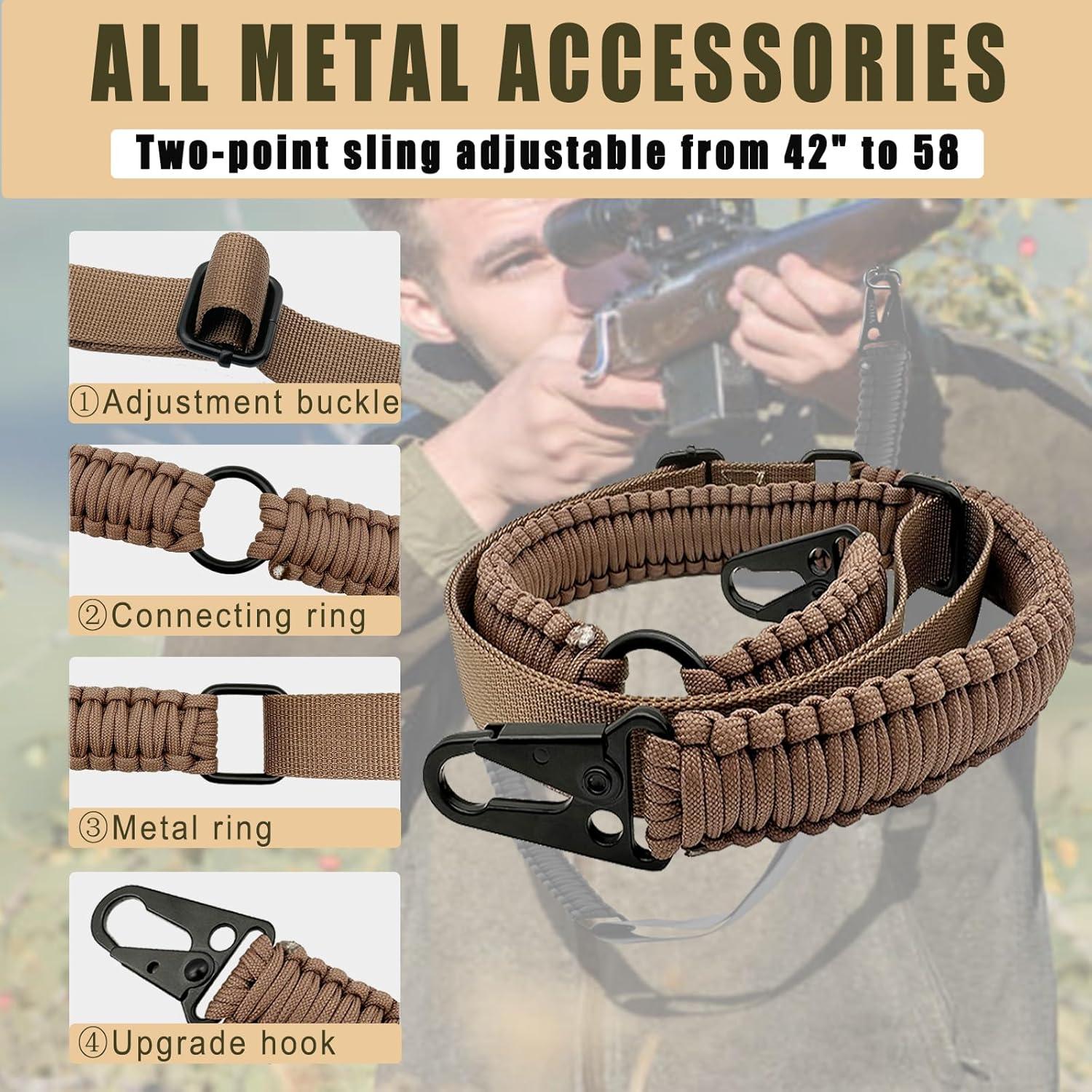 imageVVAAGG Paracord Sling with Shoulder Pad and QD Sling Mount 2 Point QD SlingBrown