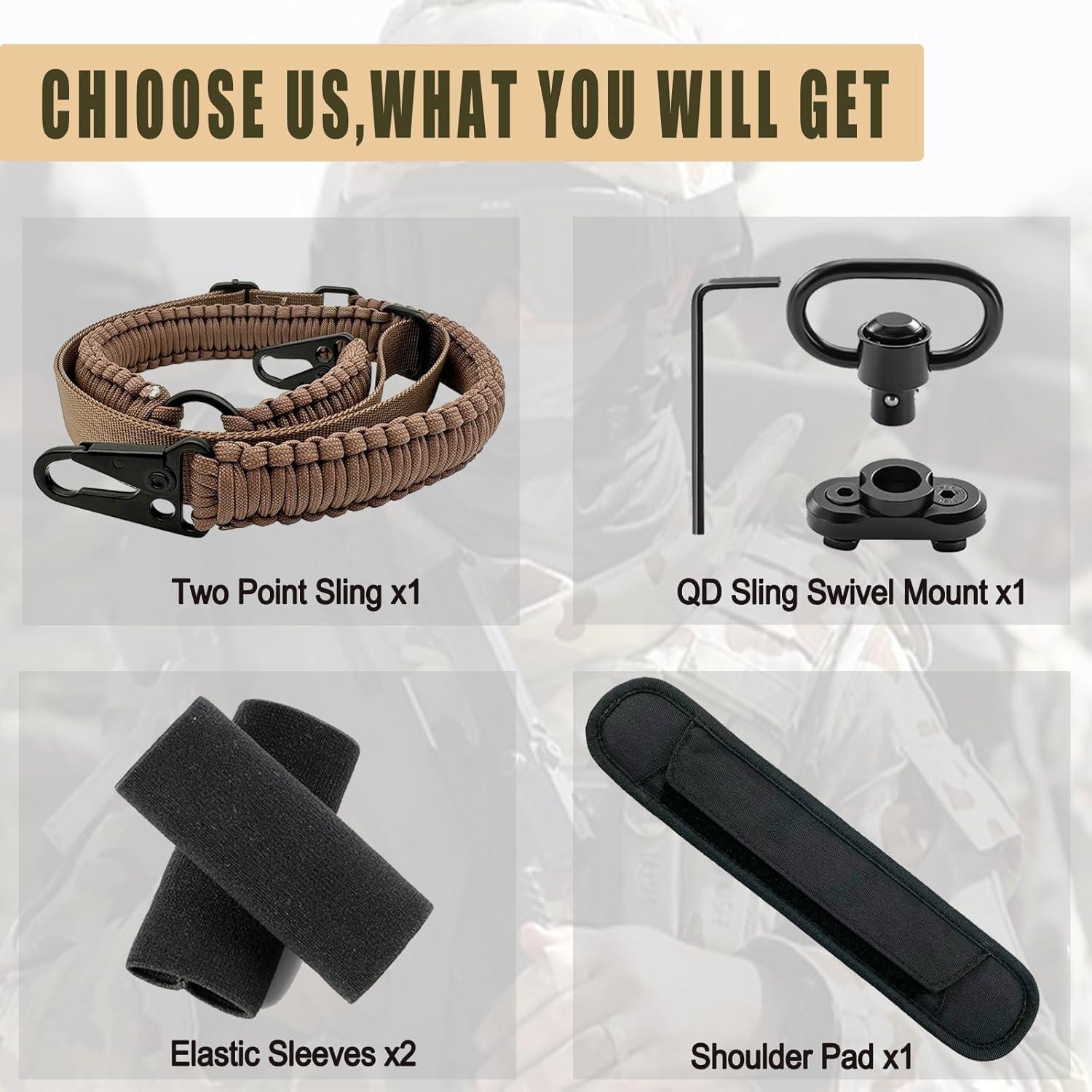 imageVVAAGG Paracord Sling with Shoulder Pad and QD Sling Mount 2 Point QD SlingBrown