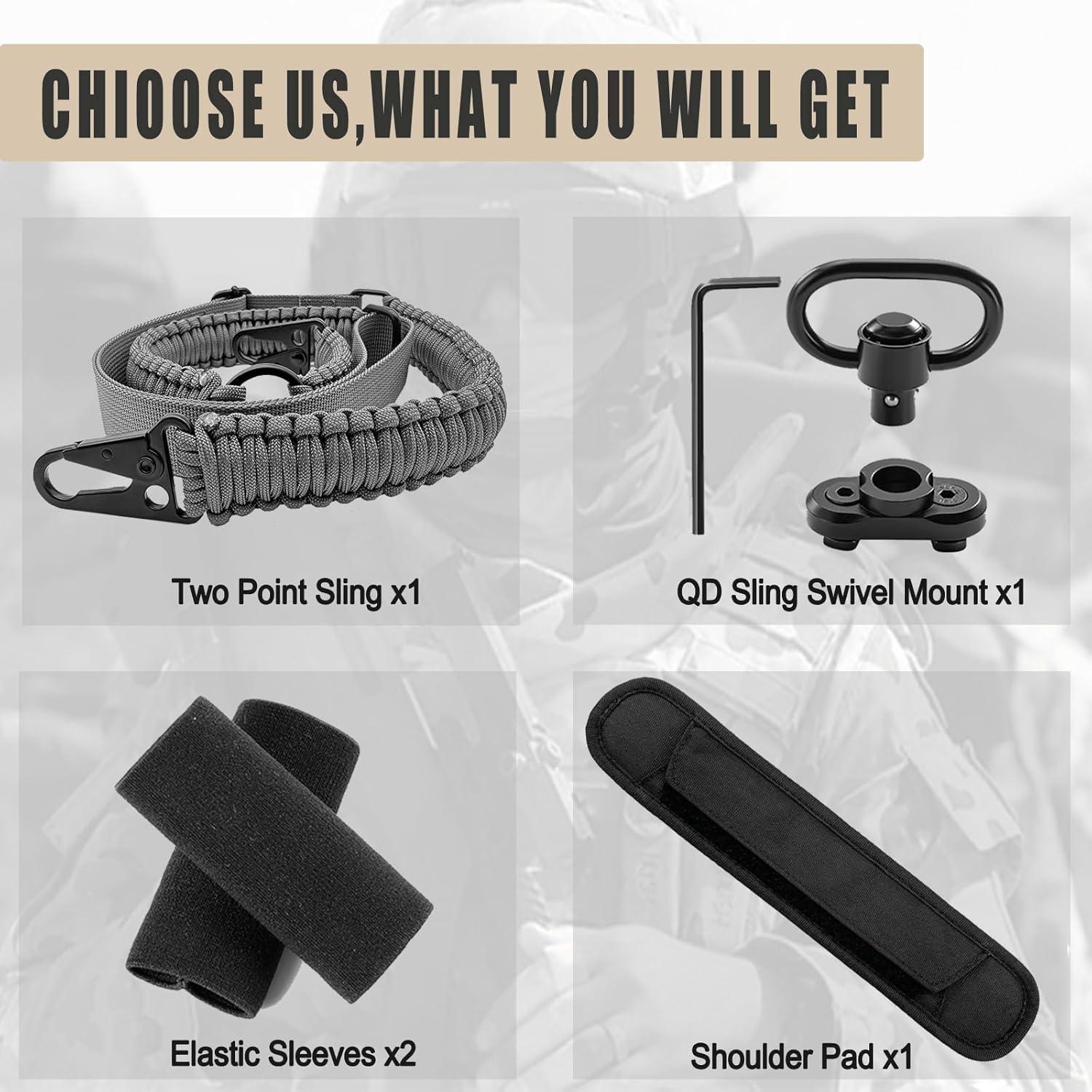 imageVVAAGG Paracord Sling with Shoulder Pad and QD Sling Mount 2 Point QD SlingGray