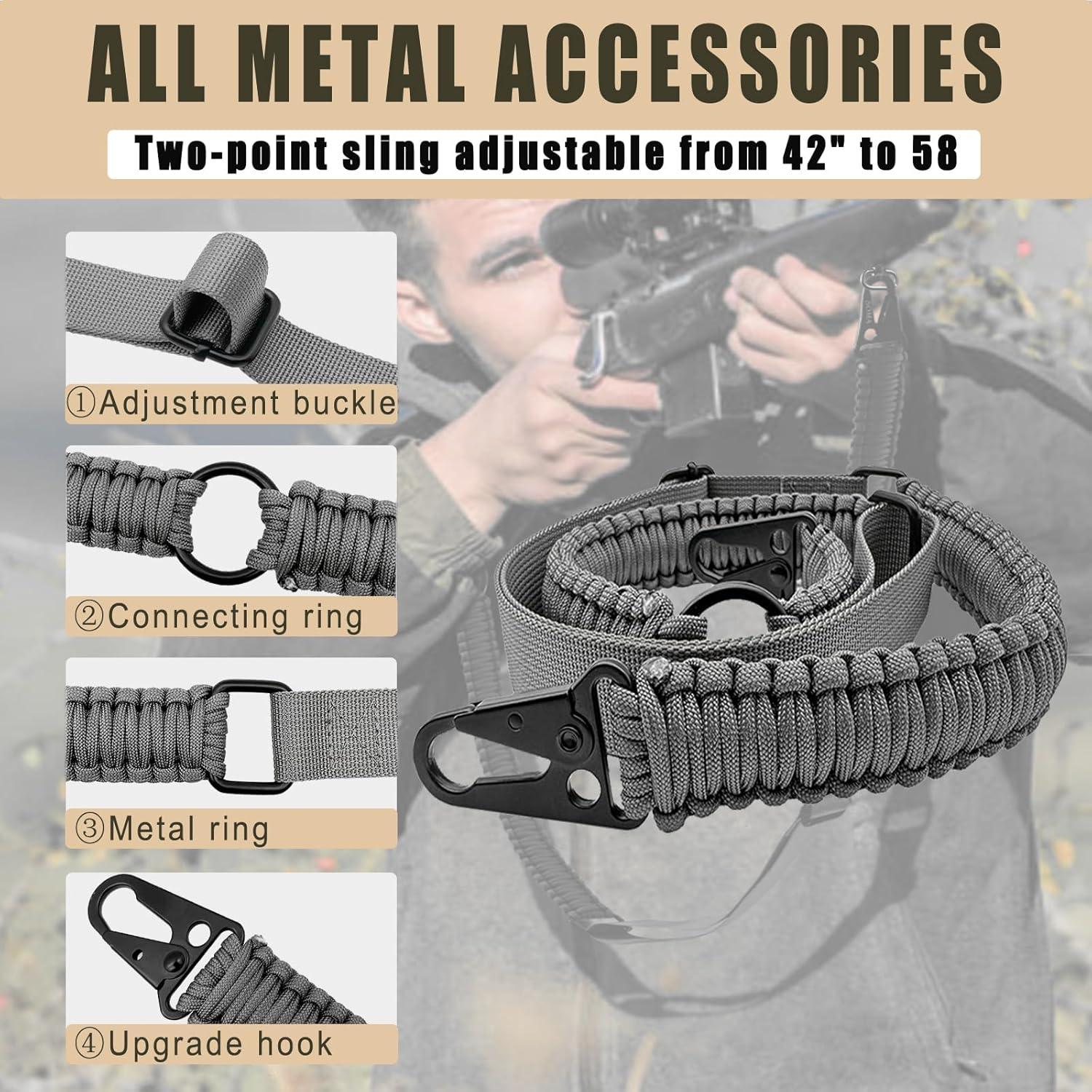 imageVVAAGG Paracord Sling with Shoulder Pad and QD Sling Mount 2 Point QD SlingGray