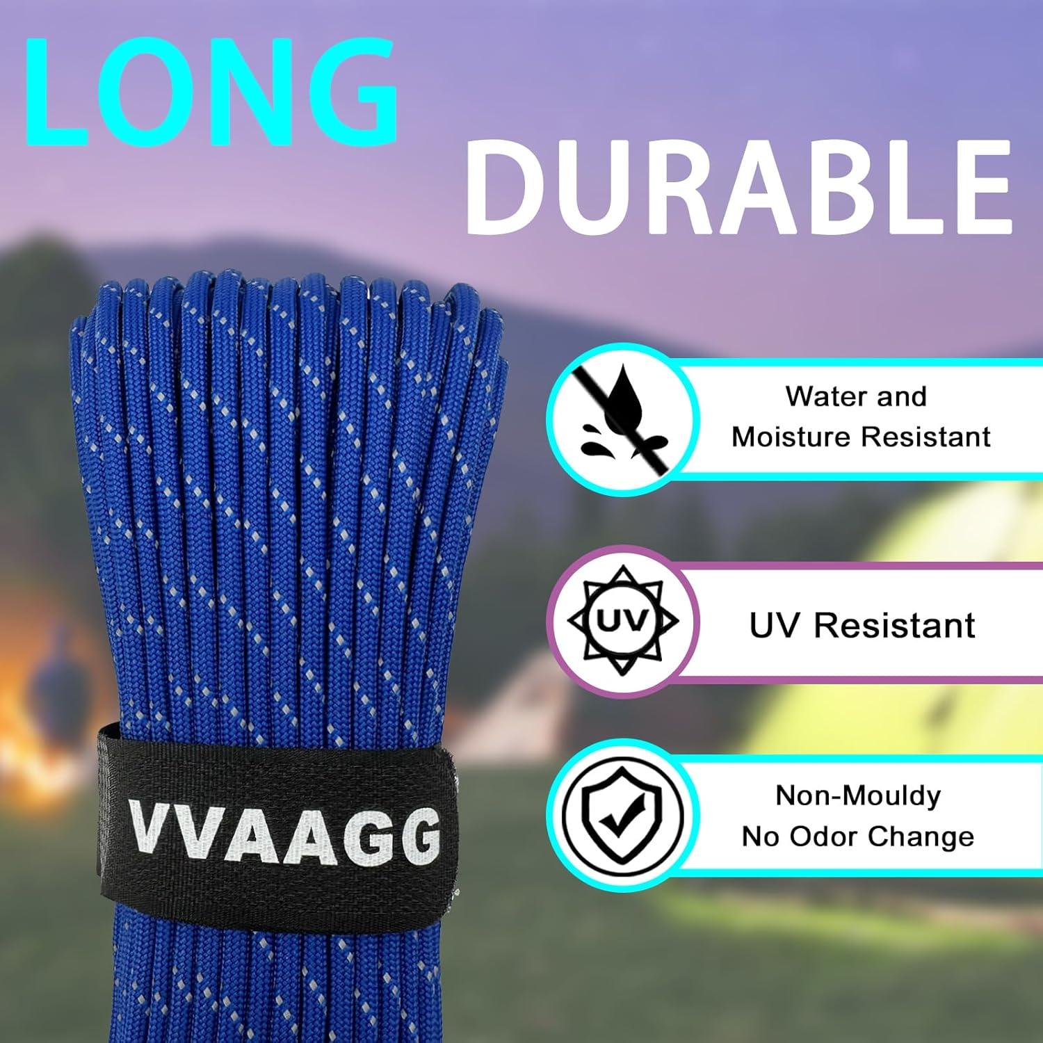 imageVVAAGG Reflective Paracord Rope 100FT 7 Strand Nylon para Cord Lanyard Utility 550 Parachute Cord 4mm Thin Tent Rope for Outdoor Camping HikingBlue