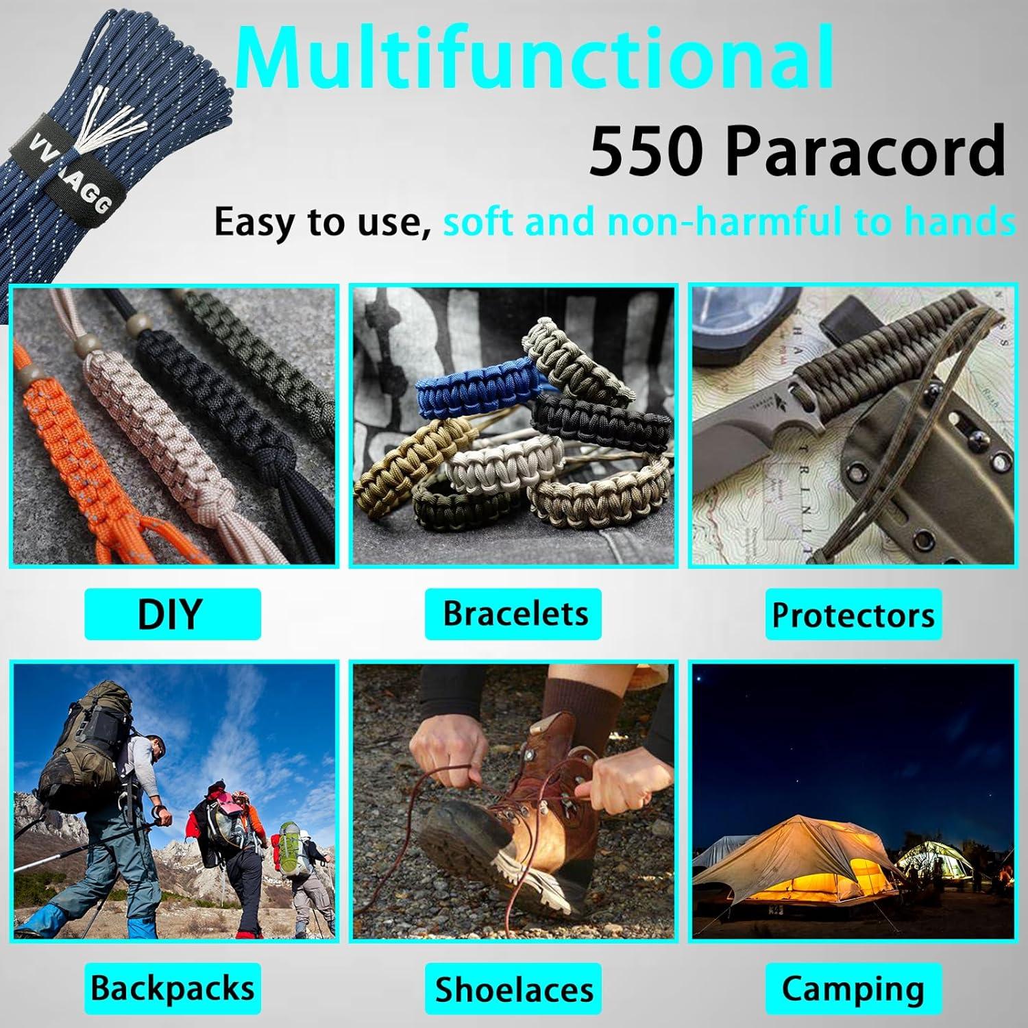 imageVVAAGG Reflective Paracord Rope 100FT 7 Strand Nylon para Cord Lanyard Utility 550 Parachute Cord 4mm Thin Tent Rope for Outdoor Camping HikingDkblue