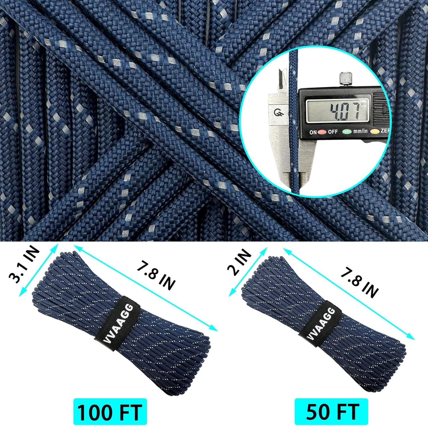 imageVVAAGG Reflective Paracord Rope 100FT 7 Strand Nylon para Cord Lanyard Utility 550 Parachute Cord 4mm Thin Tent Rope for Outdoor Camping HikingDkblue