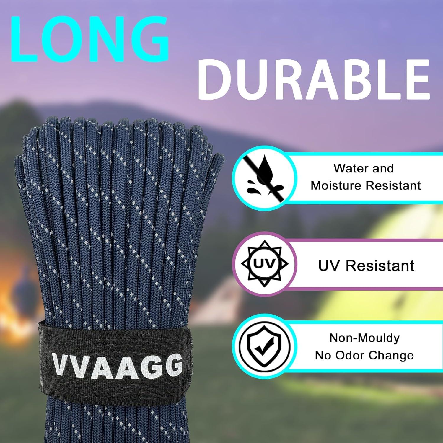 imageVVAAGG Reflective Paracord Rope 100FT 7 Strand Nylon para Cord Lanyard Utility 550 Parachute Cord 4mm Thin Tent Rope for Outdoor Camping HikingDkblue