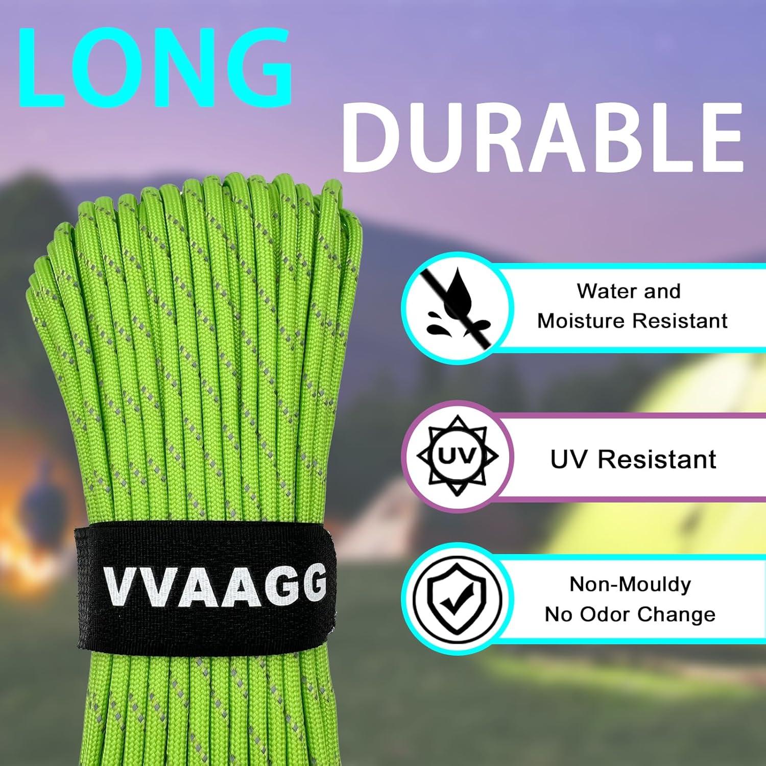imageVVAAGG Reflective Paracord Rope 100FT 7 Strand Nylon para Cord Lanyard Utility 550 Parachute Cord 4mm Thin Tent Rope for Outdoor Camping HikingFlgreen
