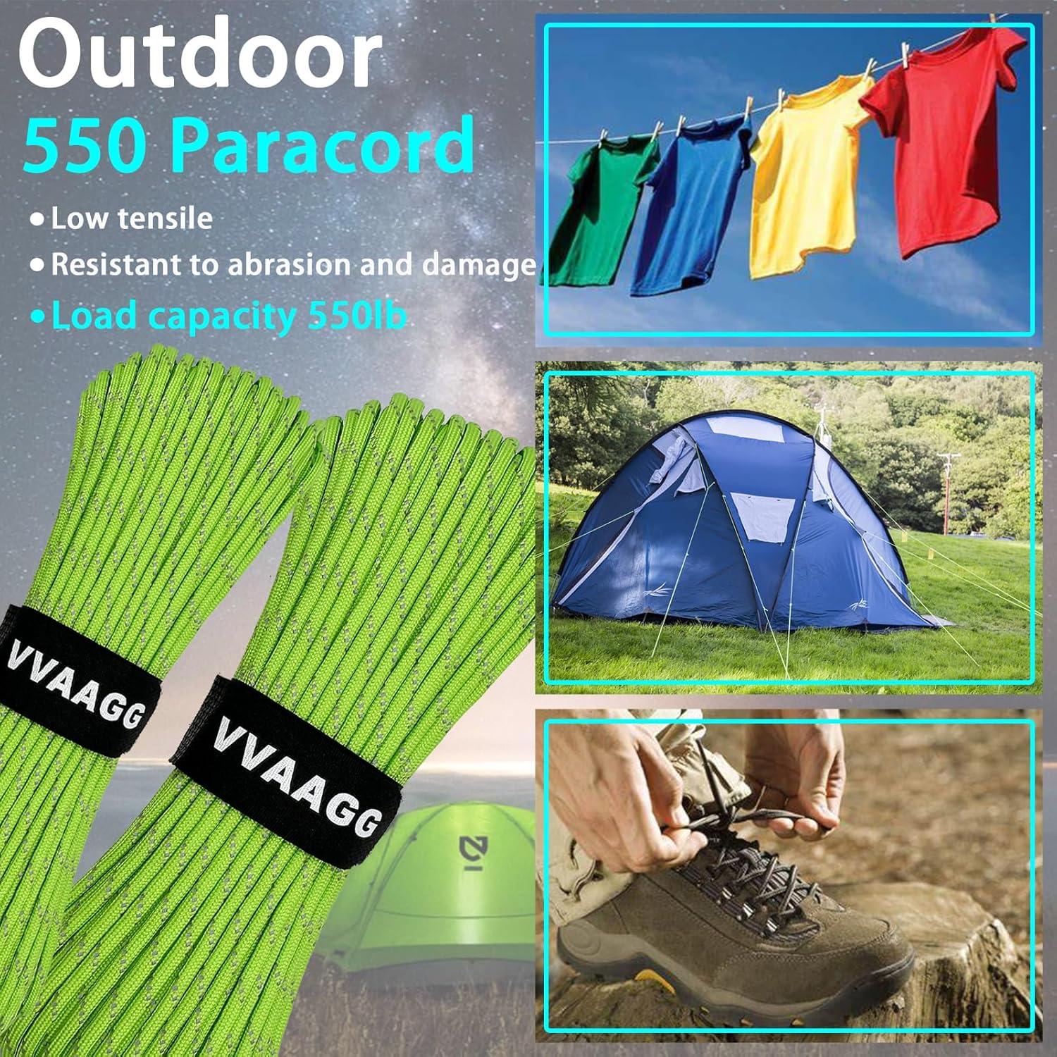 imageVVAAGG Reflective Paracord Rope 100FT 7 Strand Nylon para Cord Lanyard Utility 550 Parachute Cord 4mm Thin Tent Rope for Outdoor Camping HikingFlgreen