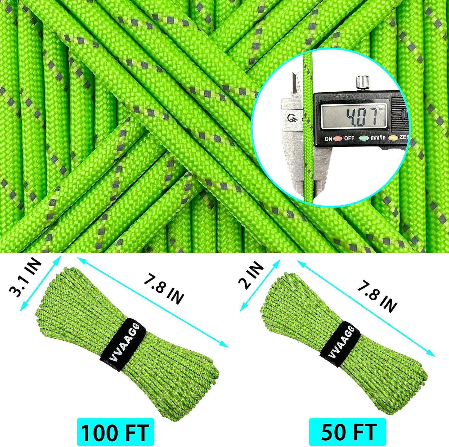 imageVVAAGG Reflective Paracord Rope 100FT 7 Strand Nylon para Cord Lanyard Utility 550 Parachute Cord 4mm Thin Tent Rope for Outdoor Camping HikingFlgreen