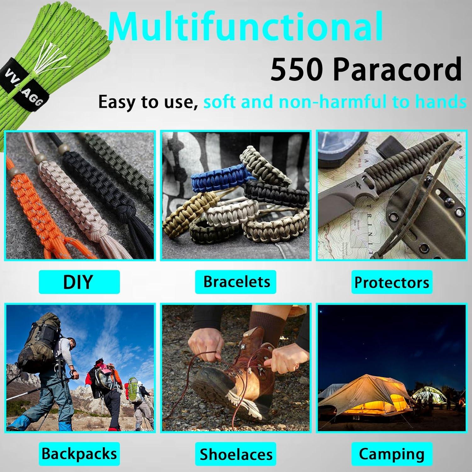 imageVVAAGG Reflective Paracord Rope 100FT 7 Strand Nylon para Cord Lanyard Utility 550 Parachute Cord 4mm Thin Tent Rope for Outdoor Camping HikingFlgreen
