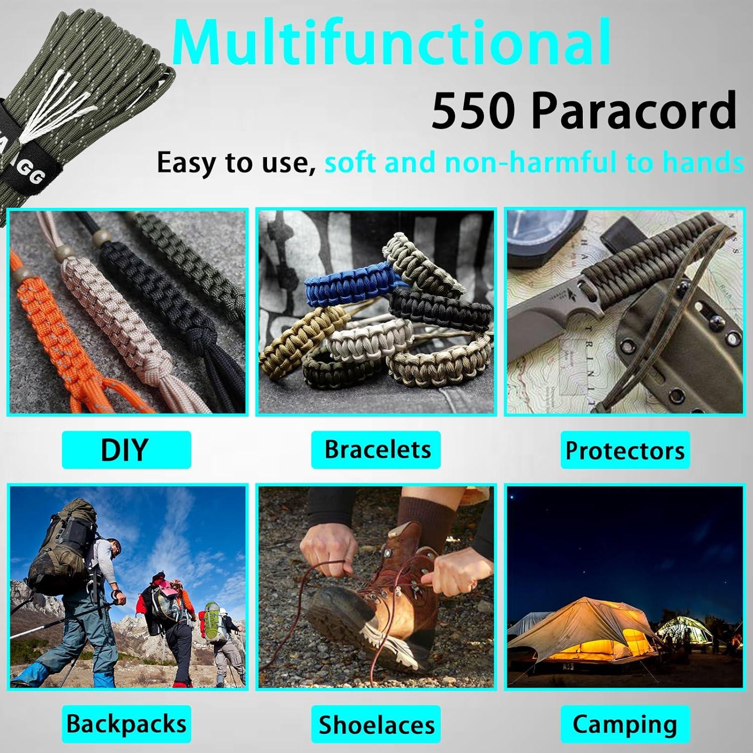 imageVVAAGG Reflective Paracord Rope 100FT 7 Strand Nylon para Cord Lanyard Utility 550 Parachute Cord 4mm Thin Tent Rope for Outdoor Camping HikingGreen
