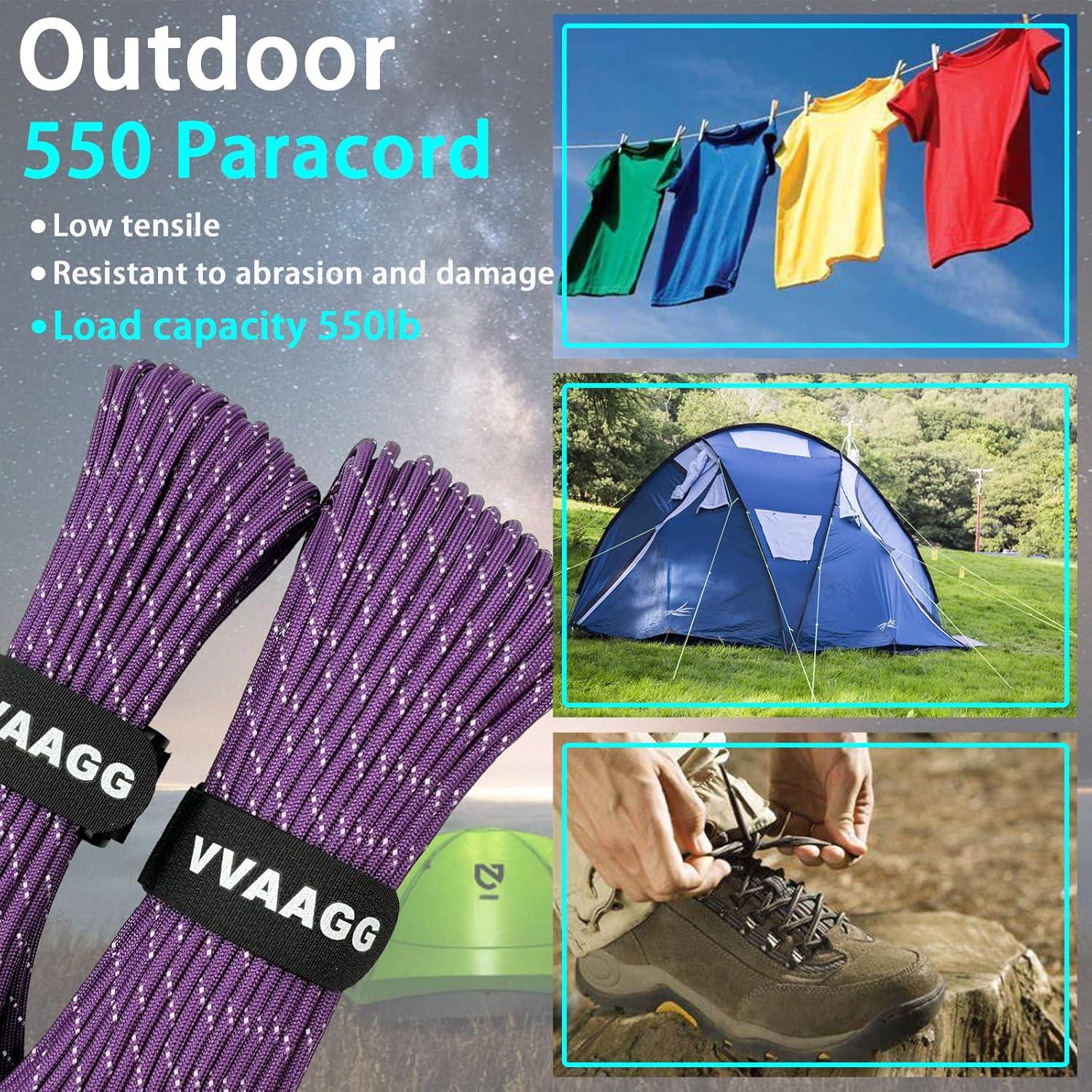 imageVVAAGG Reflective Paracord Rope 100FT 7 Strand Nylon para Cord Lanyard Utility 550 Parachute Cord 4mm Thin Tent Rope for Outdoor Camping HikingPurple