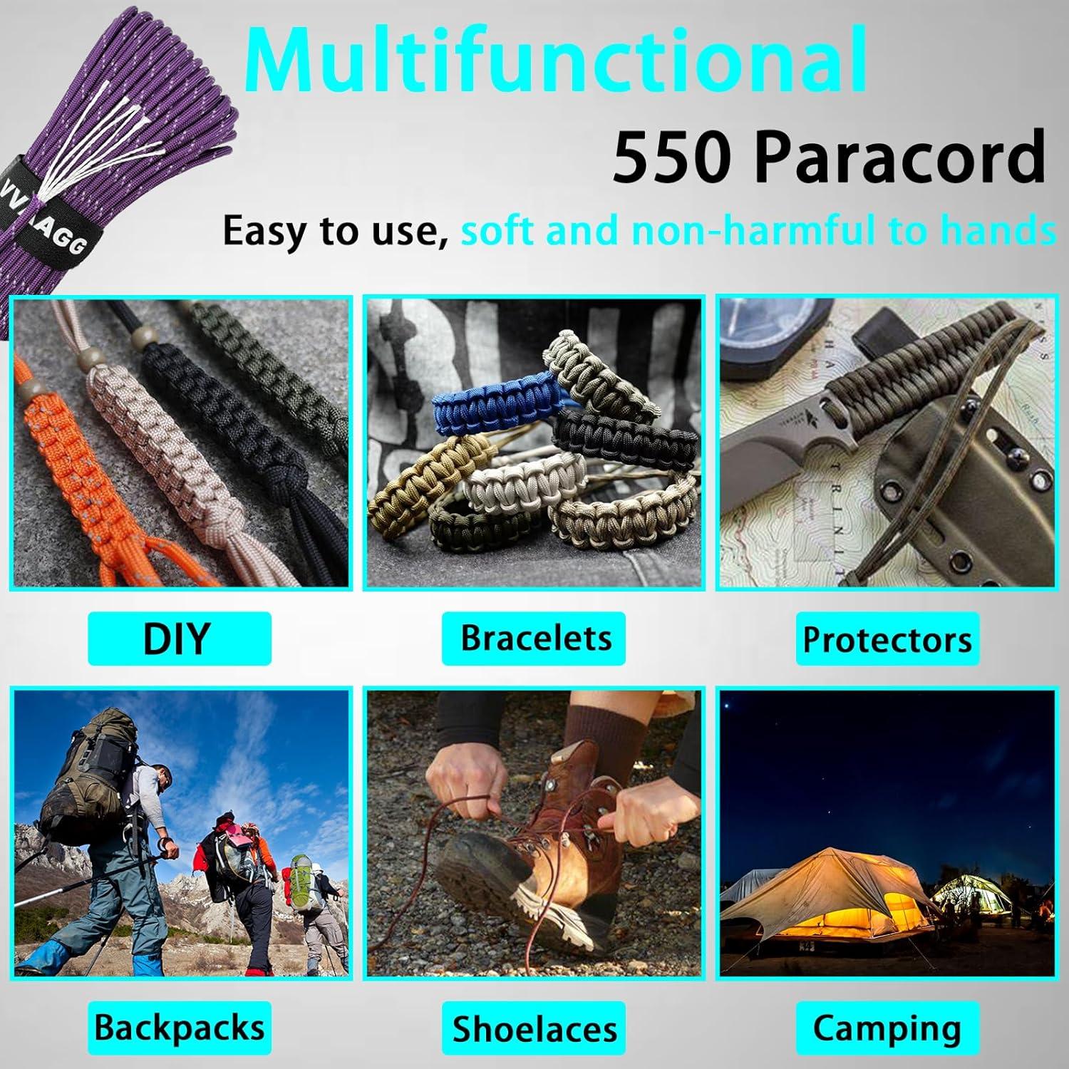 imageVVAAGG Reflective Paracord Rope 100FT 7 Strand Nylon para Cord Lanyard Utility 550 Parachute Cord 4mm Thin Tent Rope for Outdoor Camping HikingPurple