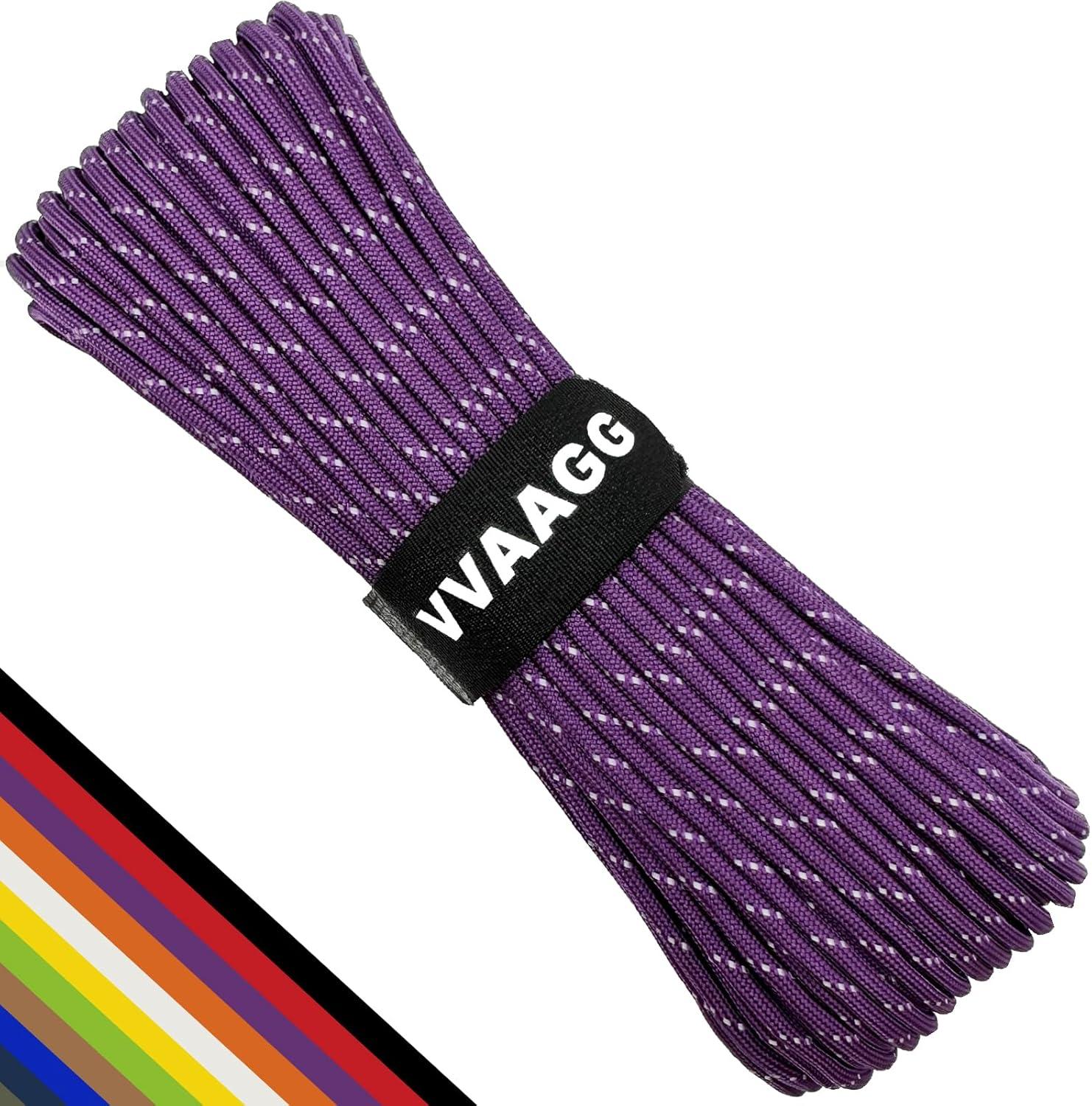 imageVVAAGG Reflective Paracord Rope 100FT 7 Strand Nylon para Cord Lanyard Utility 550 Parachute Cord 4mm Thin Tent Rope for Outdoor Camping HikingPurple