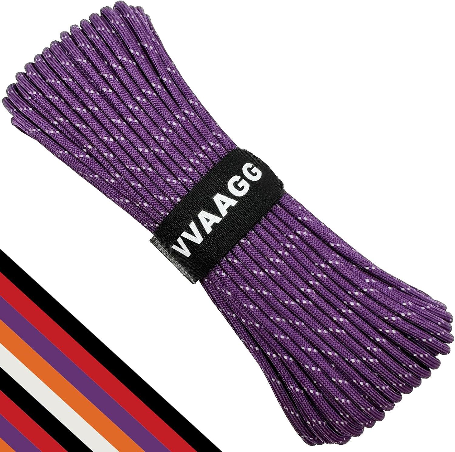 imageVVAAGG Reflective Paracord Rope 100FT 7 Strand Nylon para Cord Lanyard Utility 550 Parachute Cord 4mm Thin Tent Rope for Outdoor Camping HikingPurple