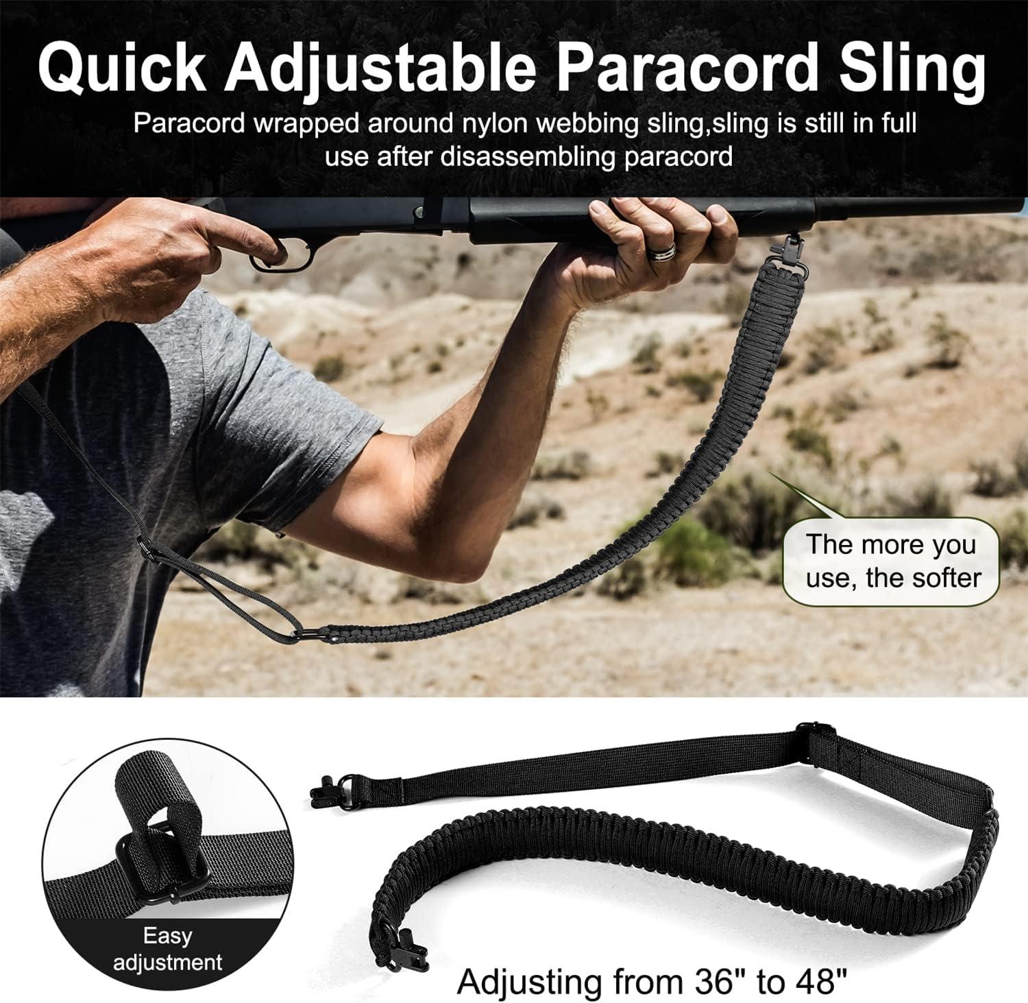 imageVVAAGG TwoPoint Paracord Rifle Sling with Swivels NonSlip Gun Sling with Adjustable Length StrapBlack