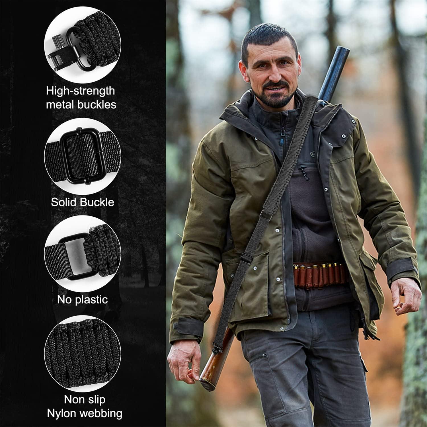imageVVAAGG TwoPoint Paracord Rifle Sling with Swivels NonSlip Gun Sling with Adjustable Length StrapBlack