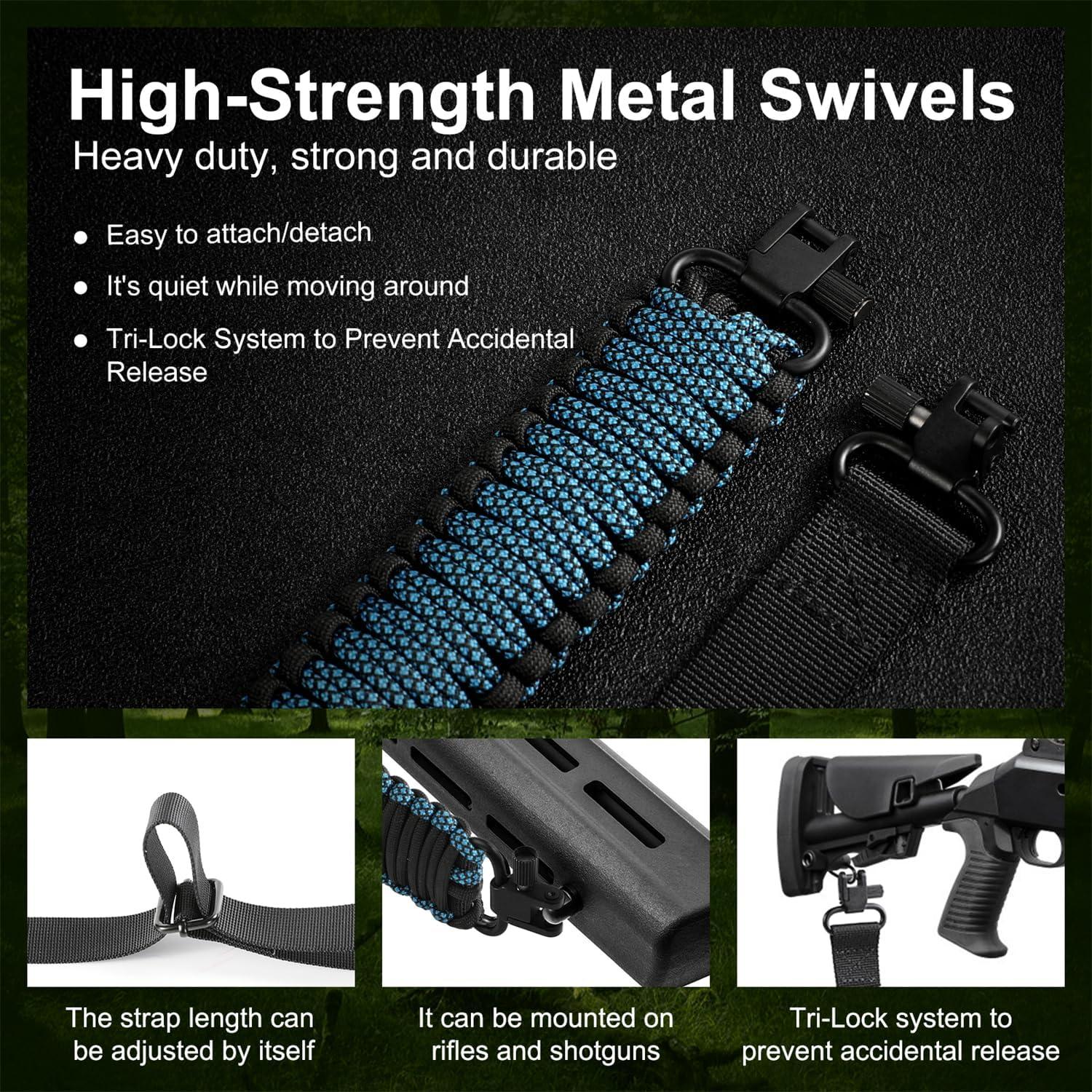 imageVVAAGG TwoPoint Paracord Rifle Sling with Swivels NonSlip Gun Sling with Adjustable Length StrapBlackBlue