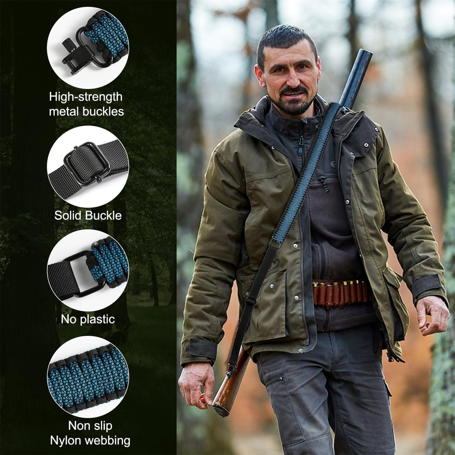 imageVVAAGG TwoPoint Paracord Rifle Sling with Swivels NonSlip Gun Sling with Adjustable Length StrapBlackBlue