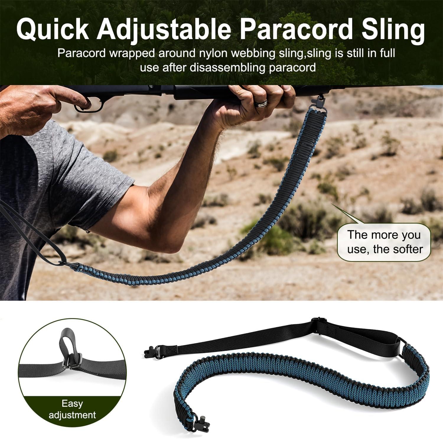 imageVVAAGG TwoPoint Paracord Rifle Sling with Swivels NonSlip Gun Sling with Adjustable Length StrapBlackBlue