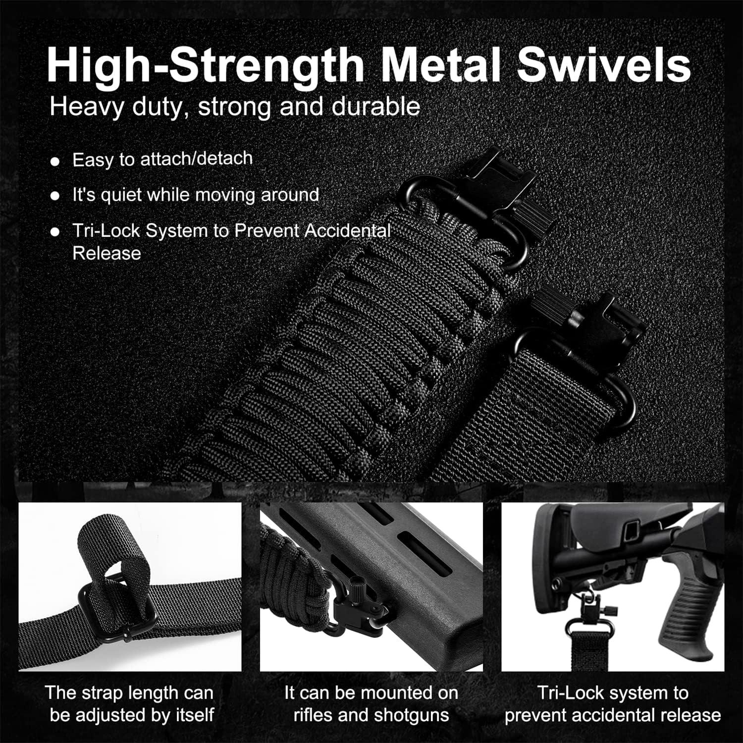 imageVVAAGG TwoPoint Paracord Rifle Sling with Swivels NonSlip Gun Sling with Adjustable Length StrapBlackCamo