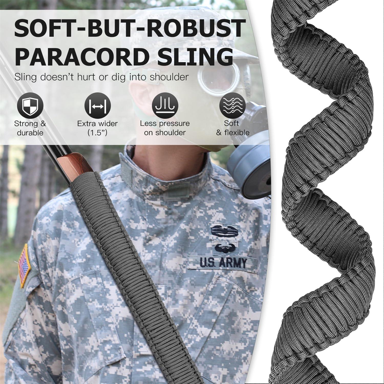 imageVVAAGG TwoPoint Paracord Rifle Sling with Swivels NonSlip Gun Sling with Adjustable Length StrapGray