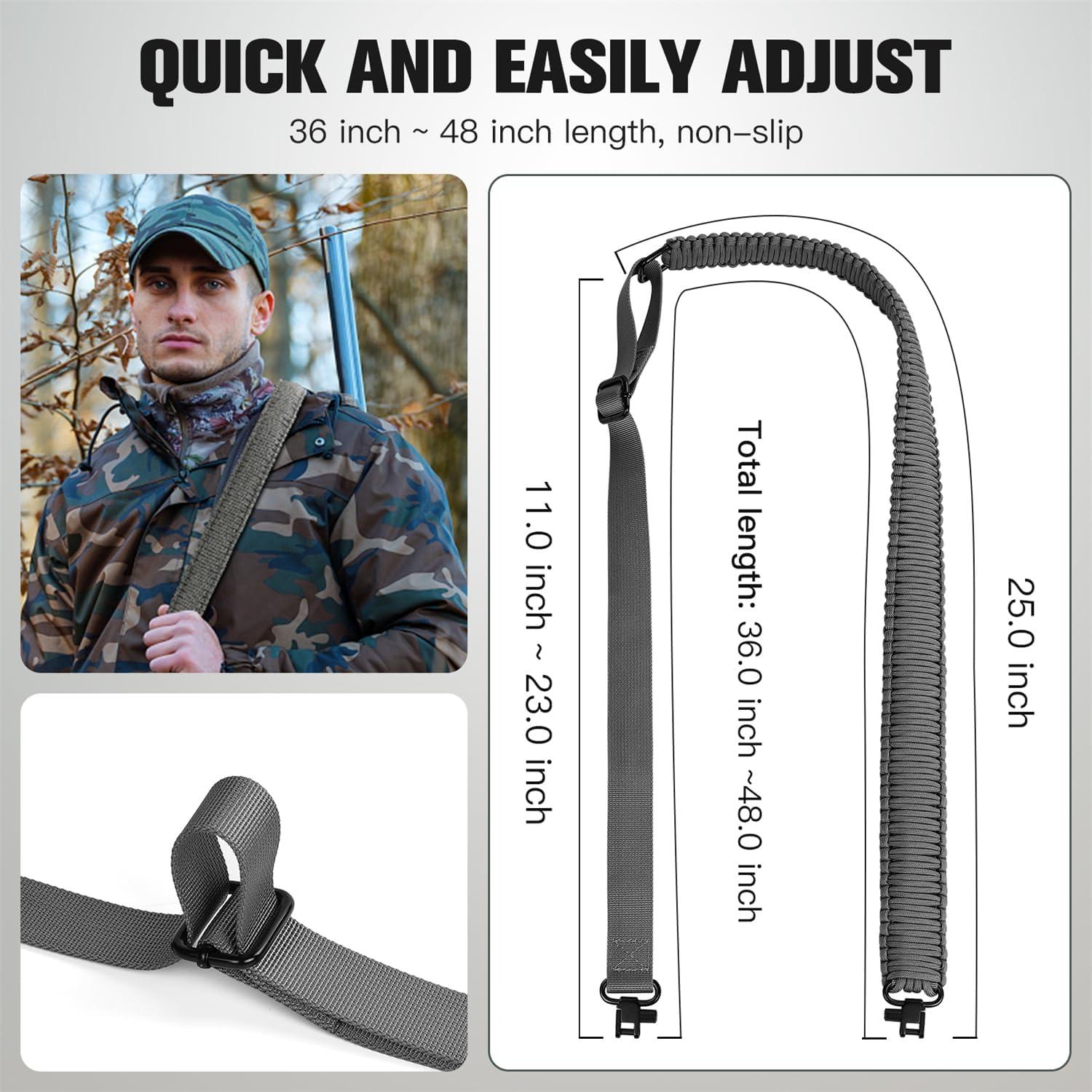 imageVVAAGG TwoPoint Paracord Rifle Sling with Swivels NonSlip Gun Sling with Adjustable Length StrapGray