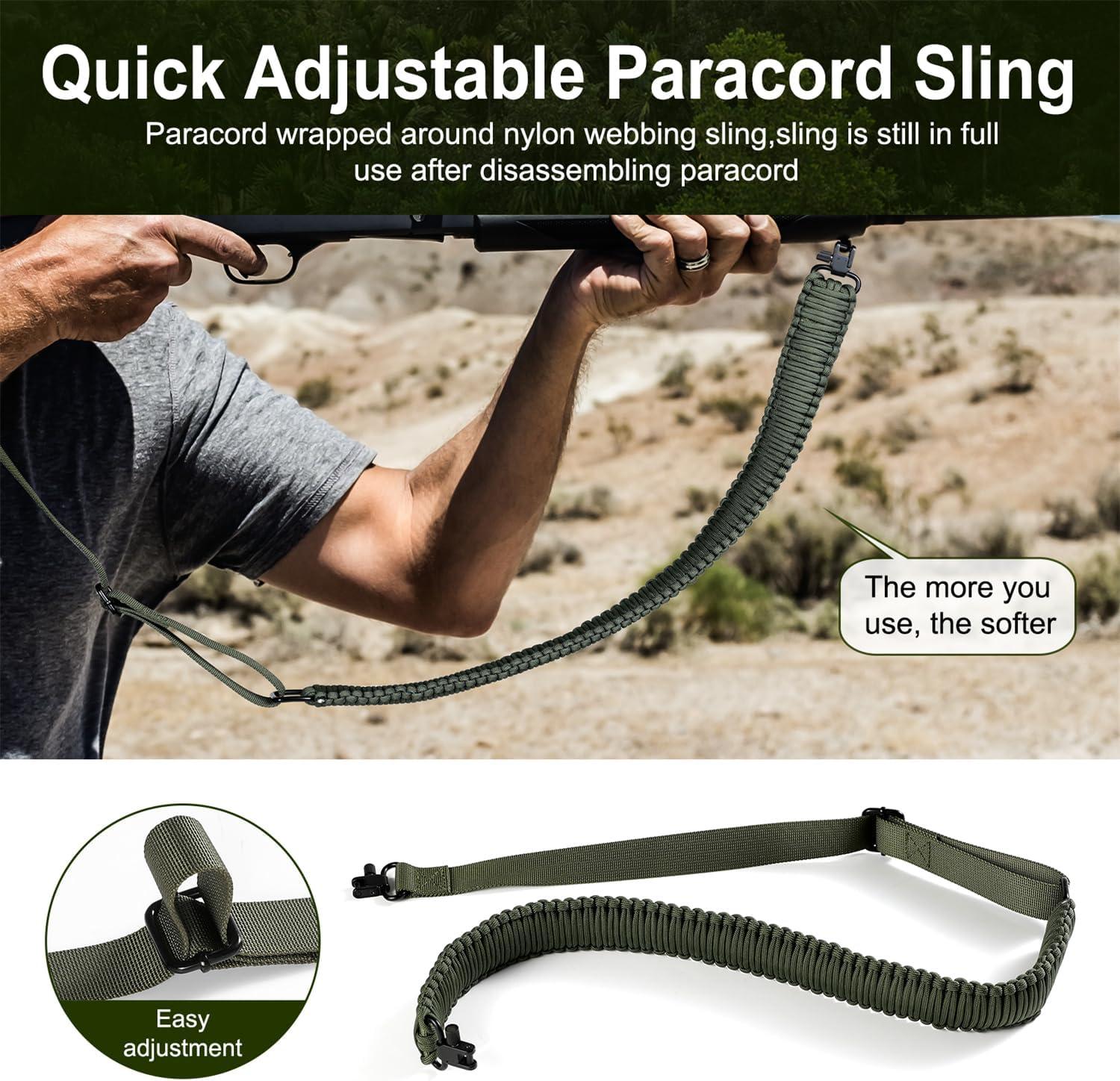 imageVVAAGG TwoPoint Paracord Rifle Sling with Swivels NonSlip Gun Sling with Adjustable Length StrapGreen