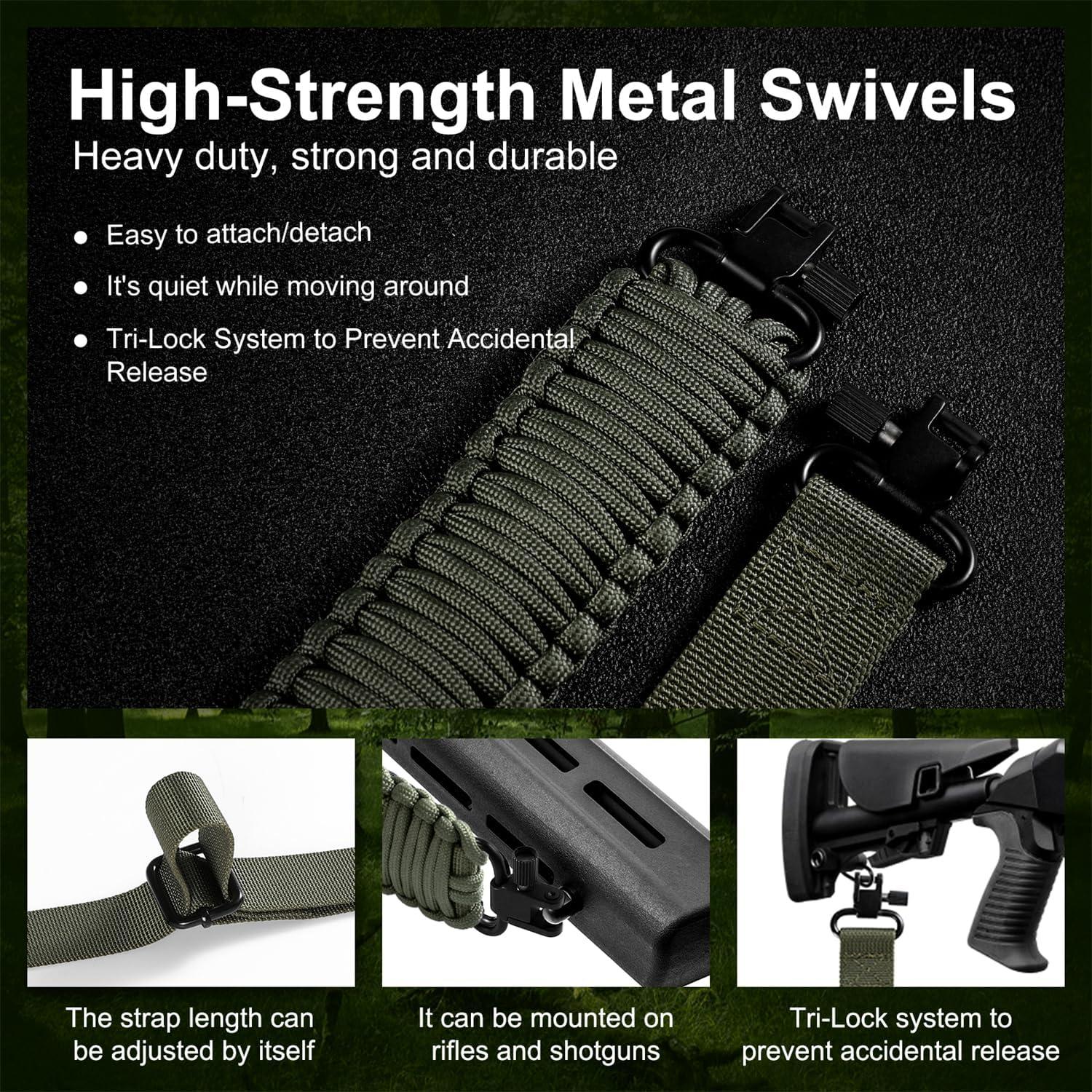 imageVVAAGG TwoPoint Paracord Rifle Sling with Swivels NonSlip Gun Sling with Adjustable Length StrapGreen