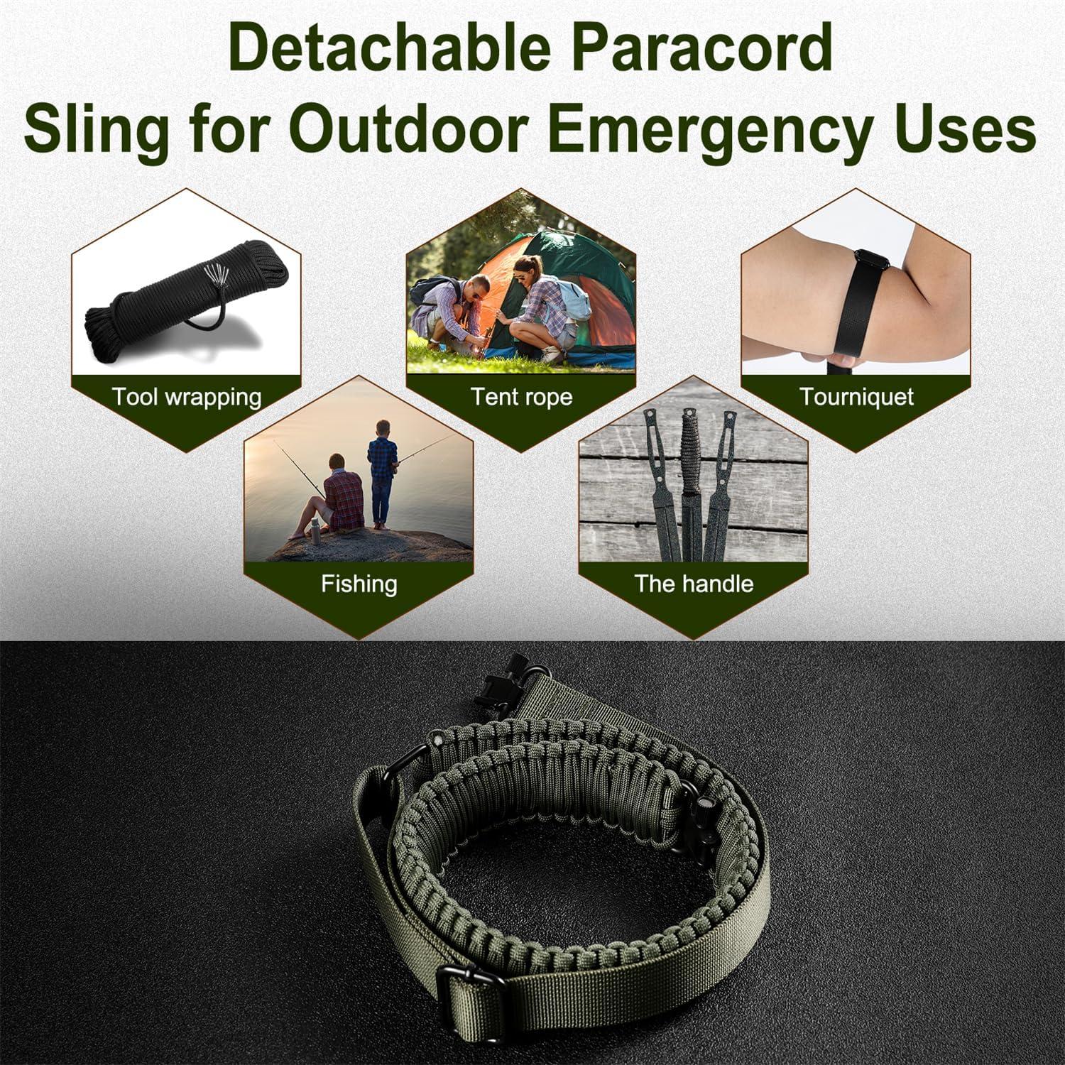 imageVVAAGG TwoPoint Paracord Rifle Sling with Swivels NonSlip Gun Sling with Adjustable Length StrapGreen