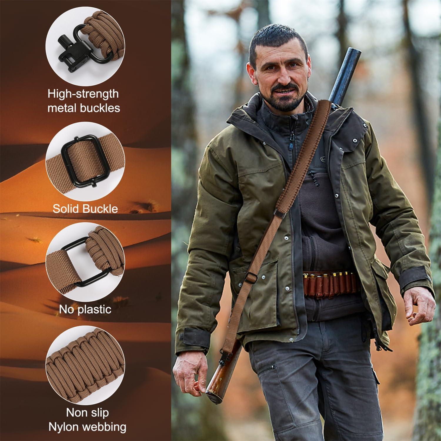imageVVAAGG TwoPoint Paracord Rifle Sling with Swivels NonSlip Gun Sling with Adjustable Length StrapTan