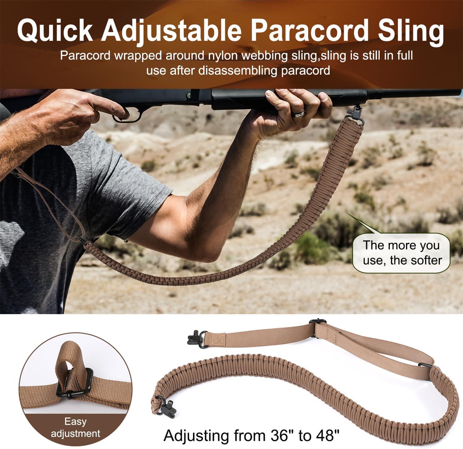 imageVVAAGG TwoPoint Paracord Rifle Sling with Swivels NonSlip Gun Sling with Adjustable Length StrapTan