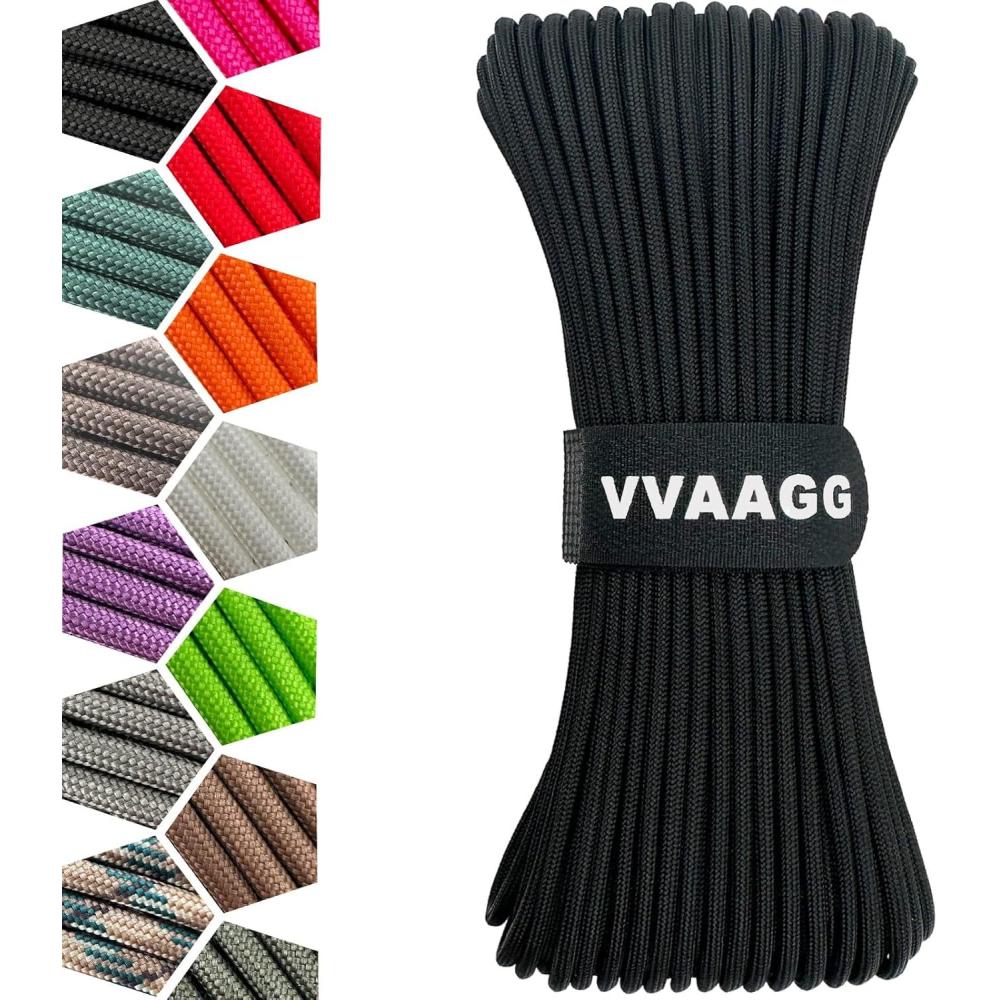 imageVVAAGG 1000 White Paracord Rope 100FT 4mm Utility Parachute Cord 12 Strand Nylon Camping Rope Tent Rope Clothsline RopeBlack